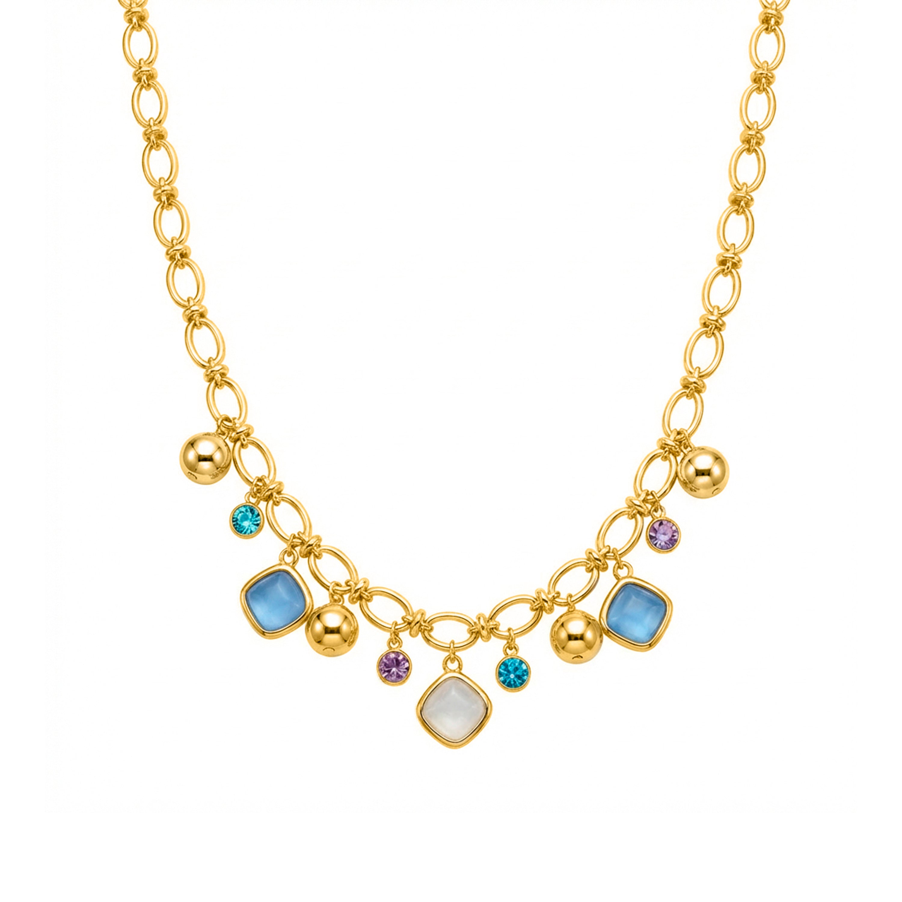 Collar de Ojo de Gato Azul acabado en oro amarillo de 18k - Mankao
