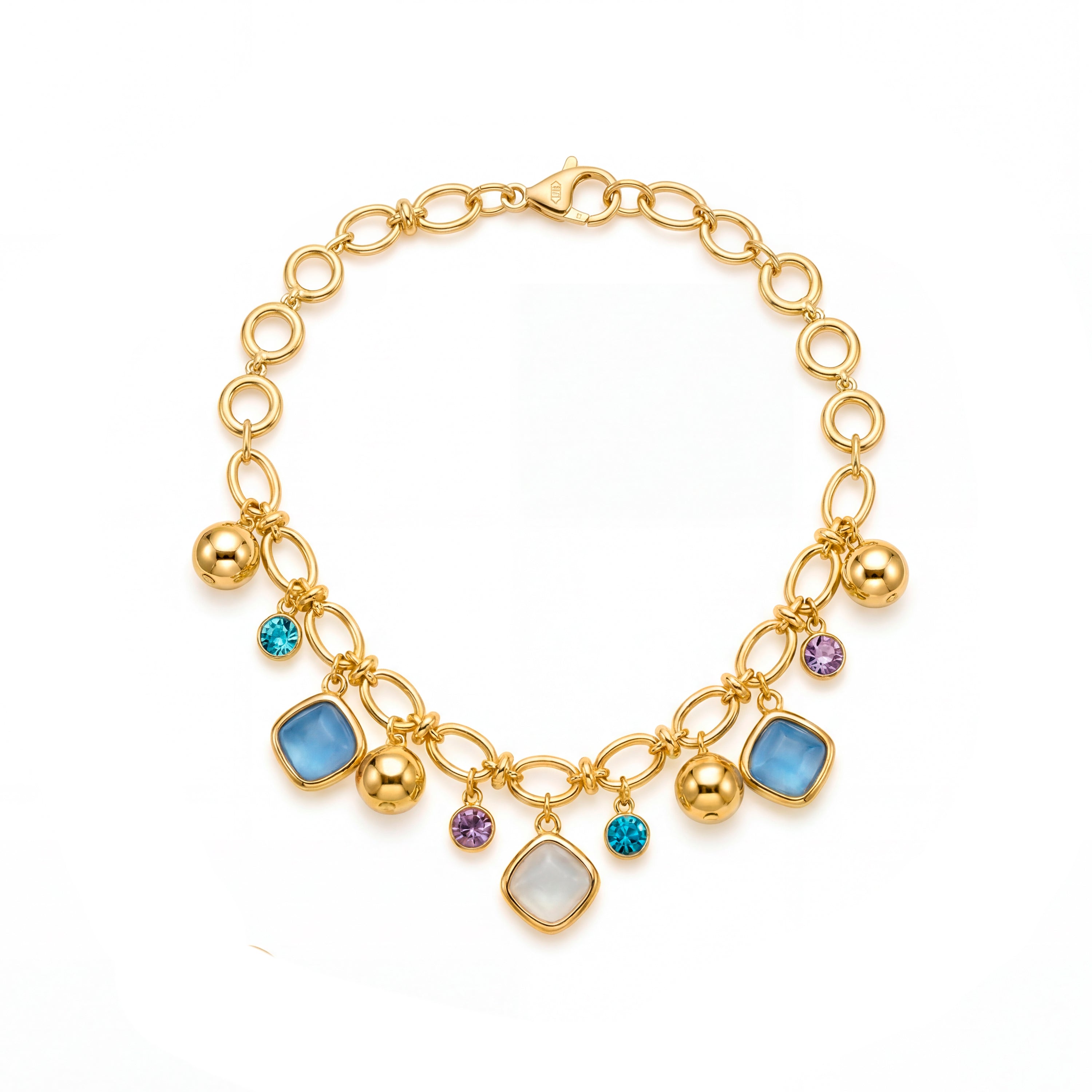 Collana con Occhio di Gatto Blu finitura in oro giallo 18k - Mankao