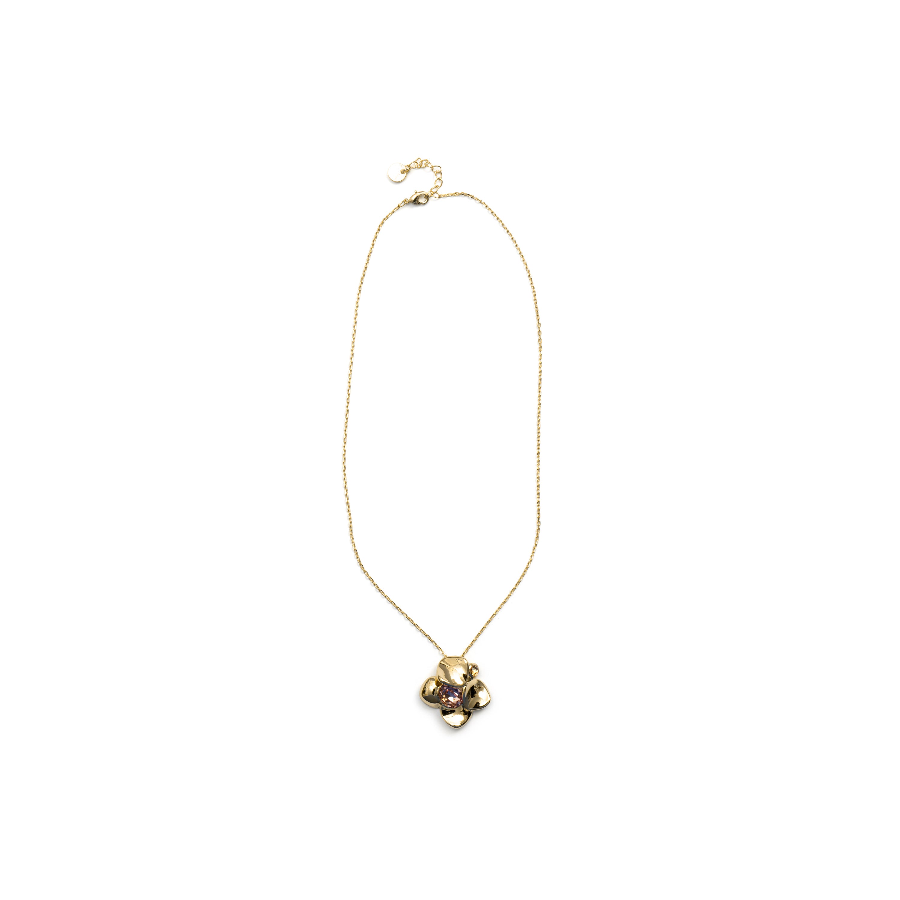 Pink Crystal Necklace with 18k Yellow Gold Finish - Dilom