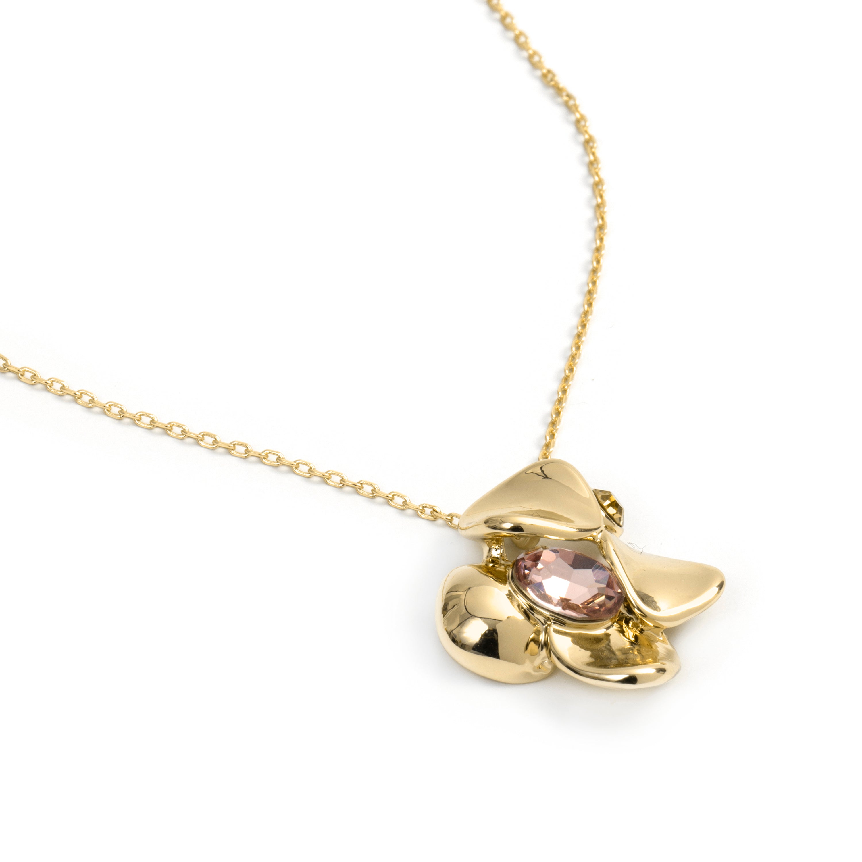 Pink Crystal Necklace with 18k Yellow Gold Finish - Dilom