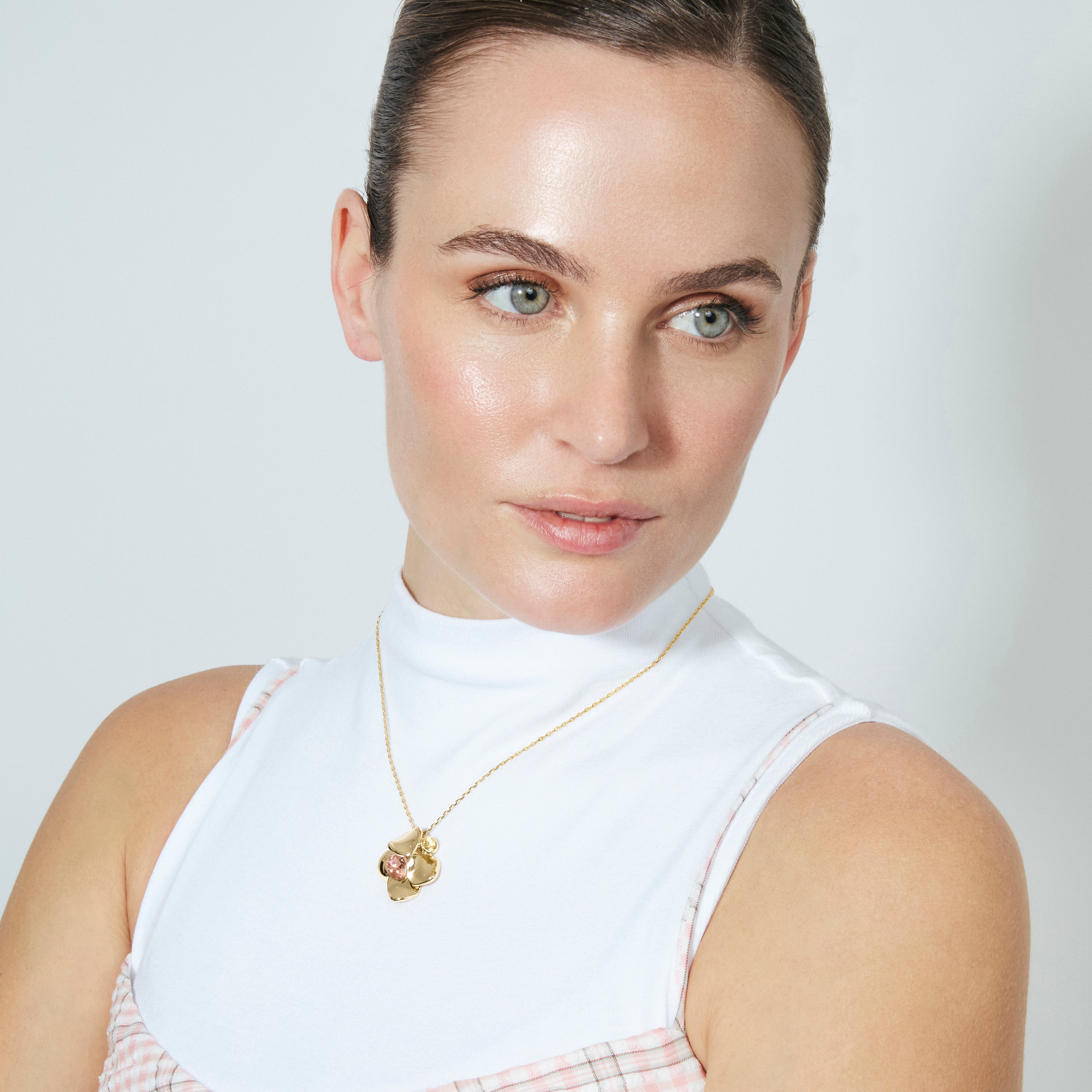 Pink Crystal Necklace with 18k Yellow Gold Finish - Dilom