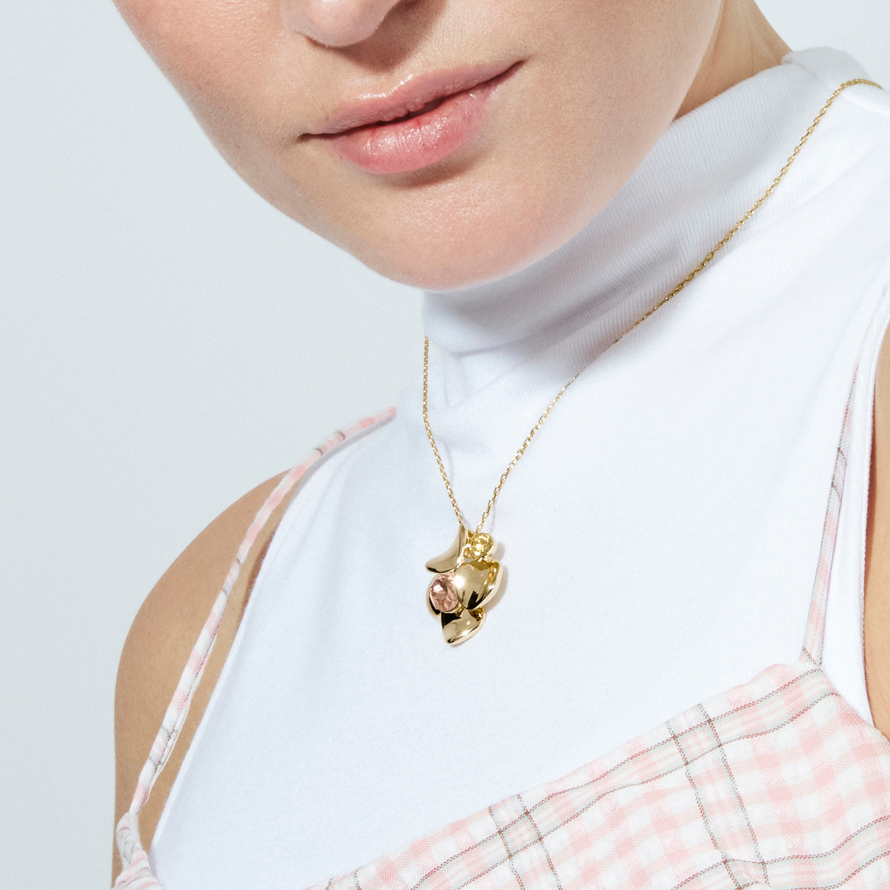 Pink Crystal Necklace with 18k Yellow Gold Finish - Dilom