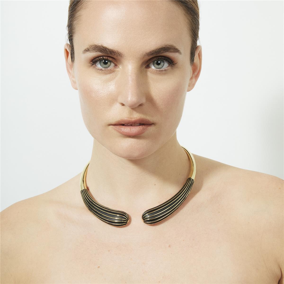 Schwarze Lackkette mit 18k Gelbgold-Finish - Belin