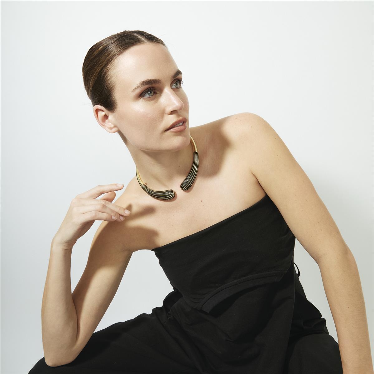 Schwarze Lackkette mit 18k Gelbgold-Finish - Belin