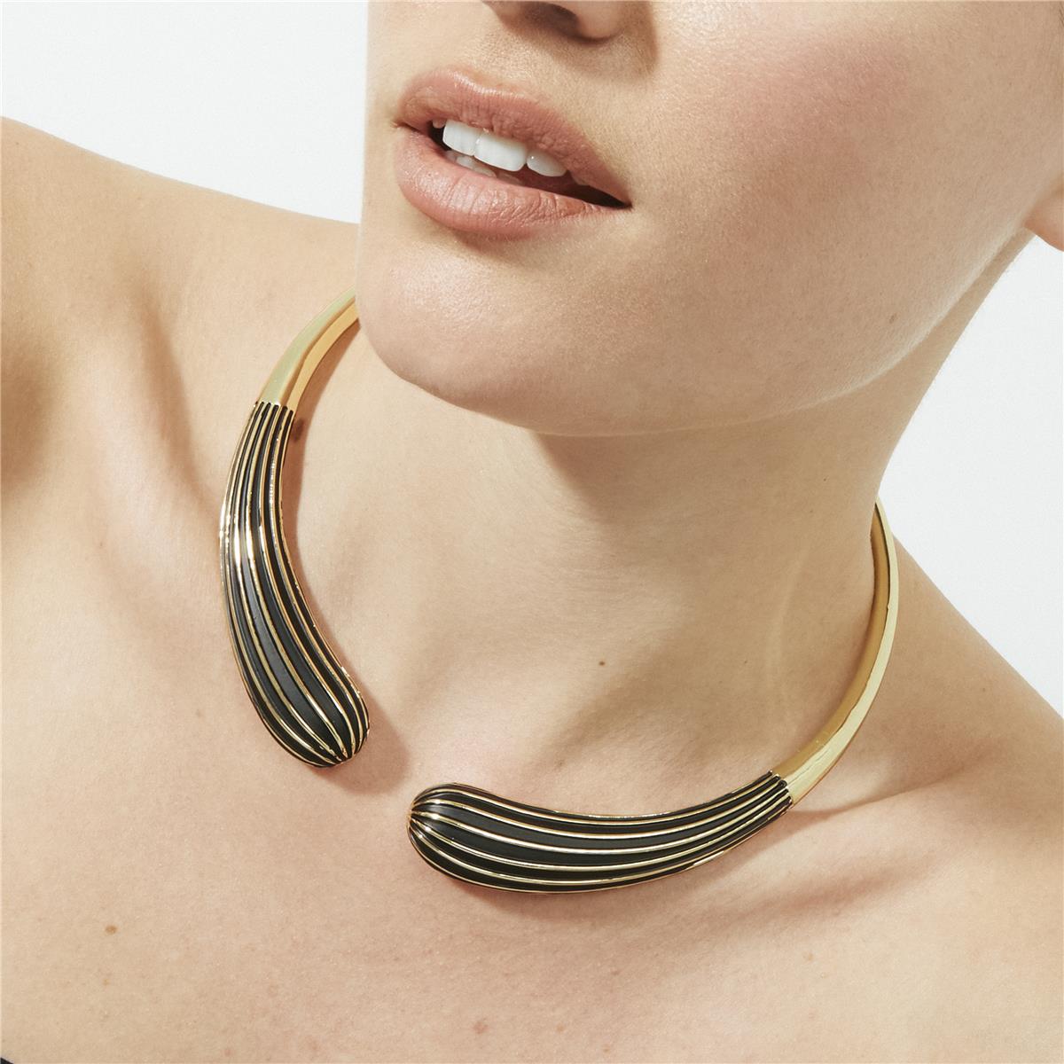 Schwarze Lackkette mit 18k Gelbgold-Finish - Belin