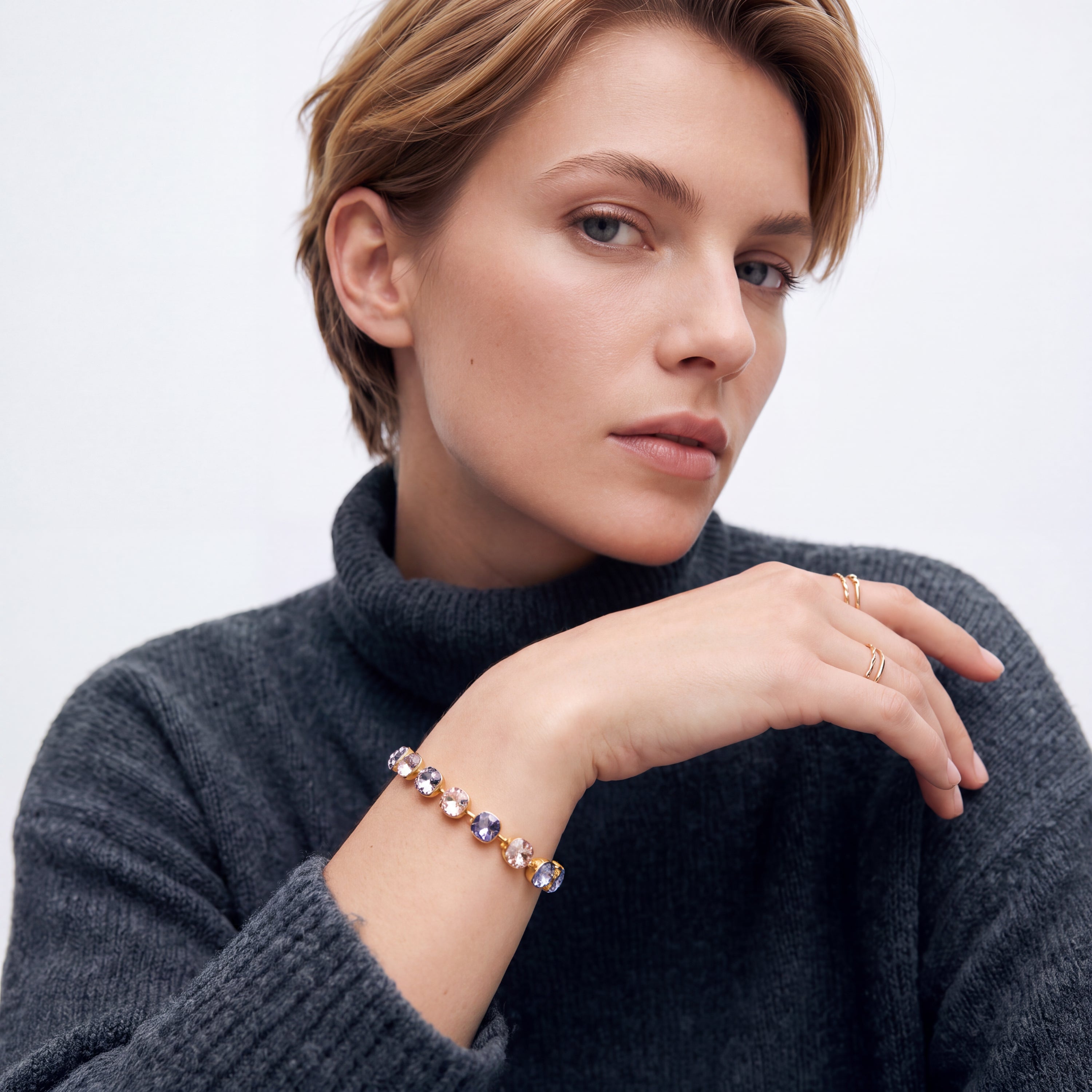 Multicolor crystal necklace, finished in 18k yellow gold - Draham