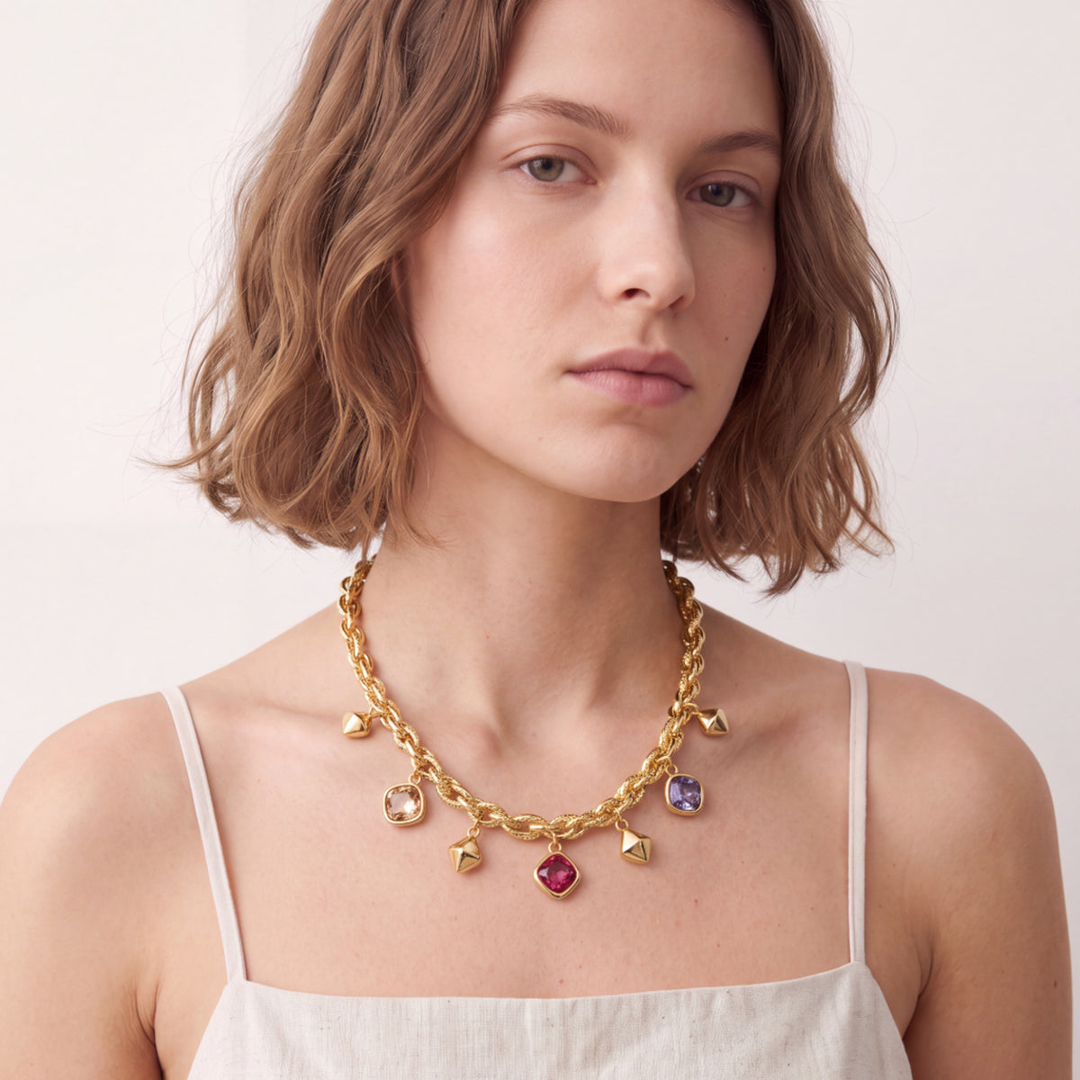 Collier en cristal multicolore, finition en or jaune 18 carats - Moodab