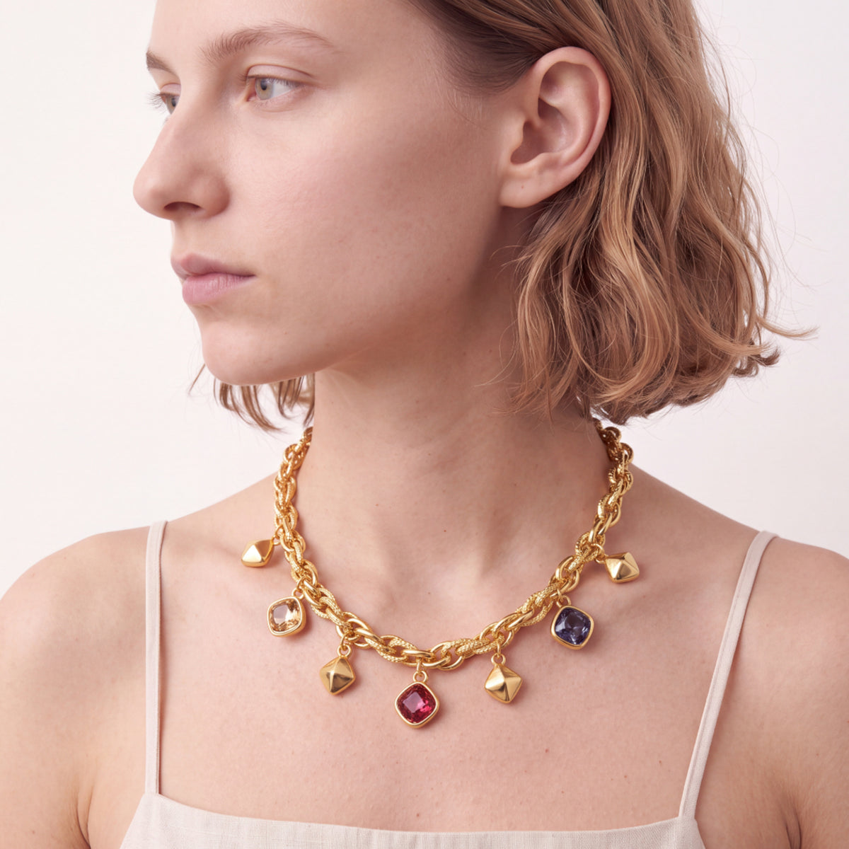 Collana in cristallo multicolore con finitura in oro giallo 18k - Moodab