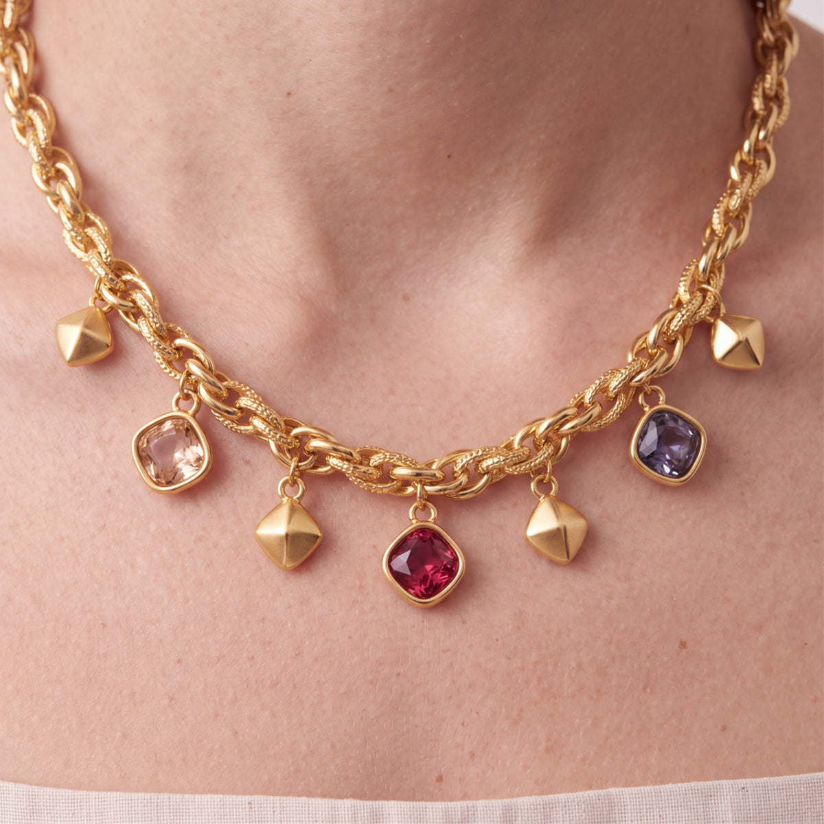 Collana in cristallo multicolore con finitura in oro giallo 18k - Moodab