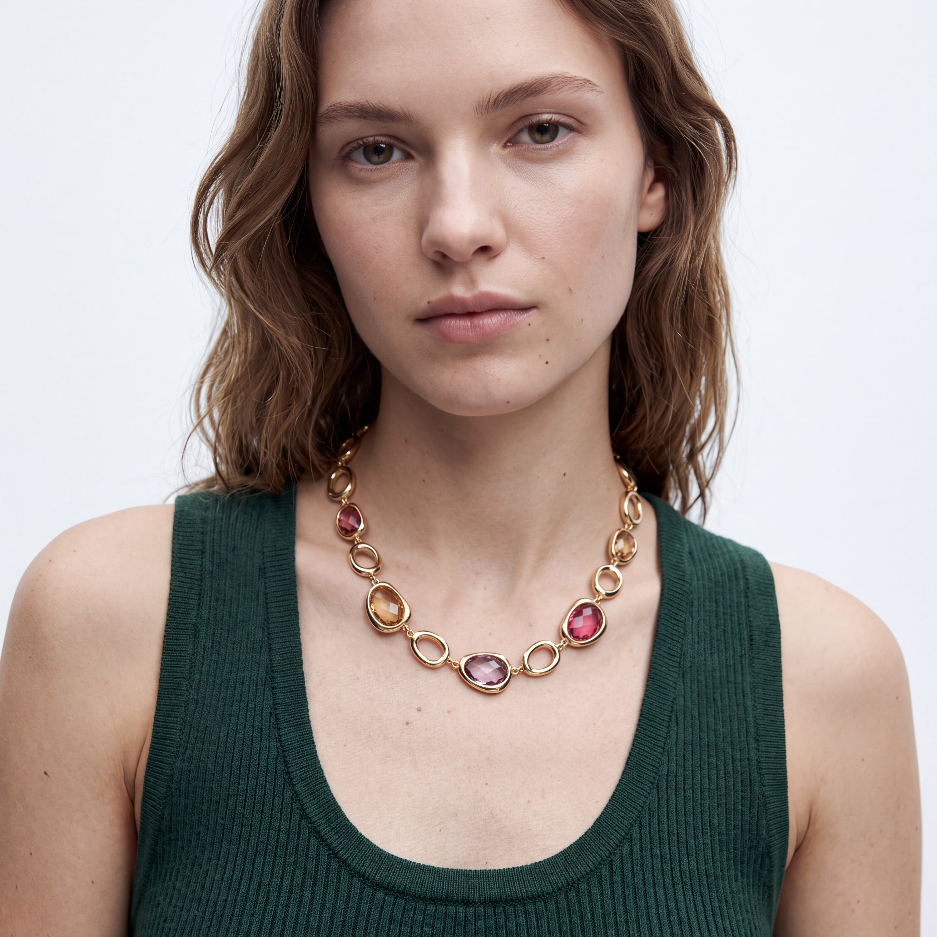 Collier en cristal multicolore avec finition en or jaune 18 carats - Rimya