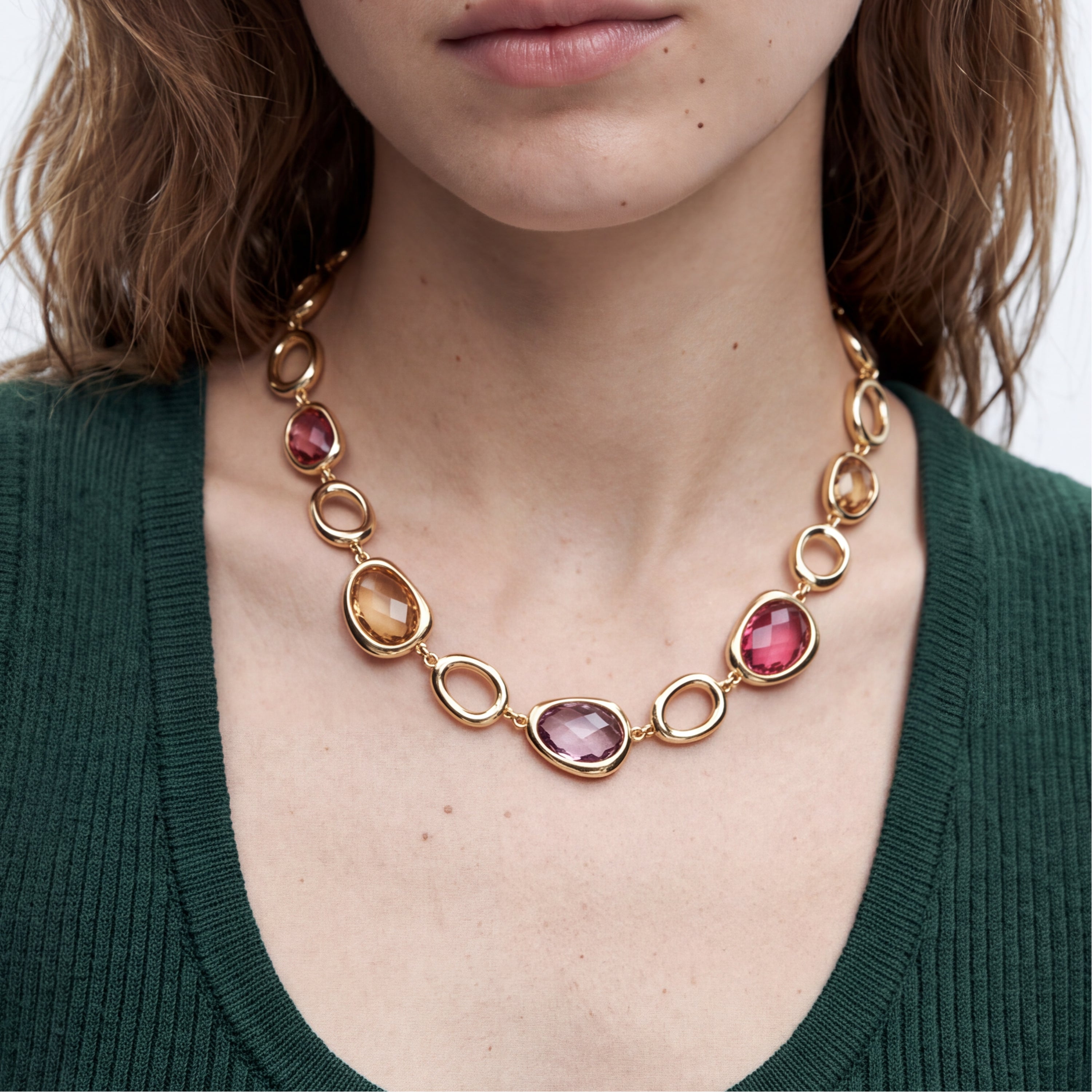 Collier en cristal multicolore avec finition en or jaune 18 carats - Rimya