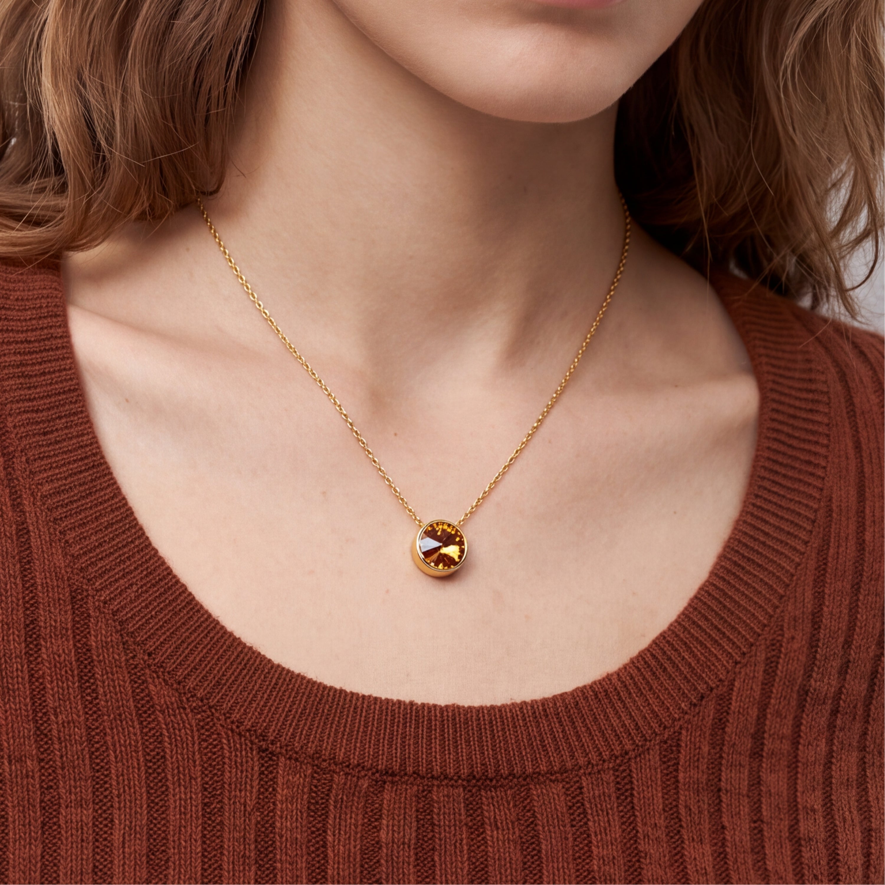 Collier en cristal champagne plaqué or jaune 18 carats - Nufa