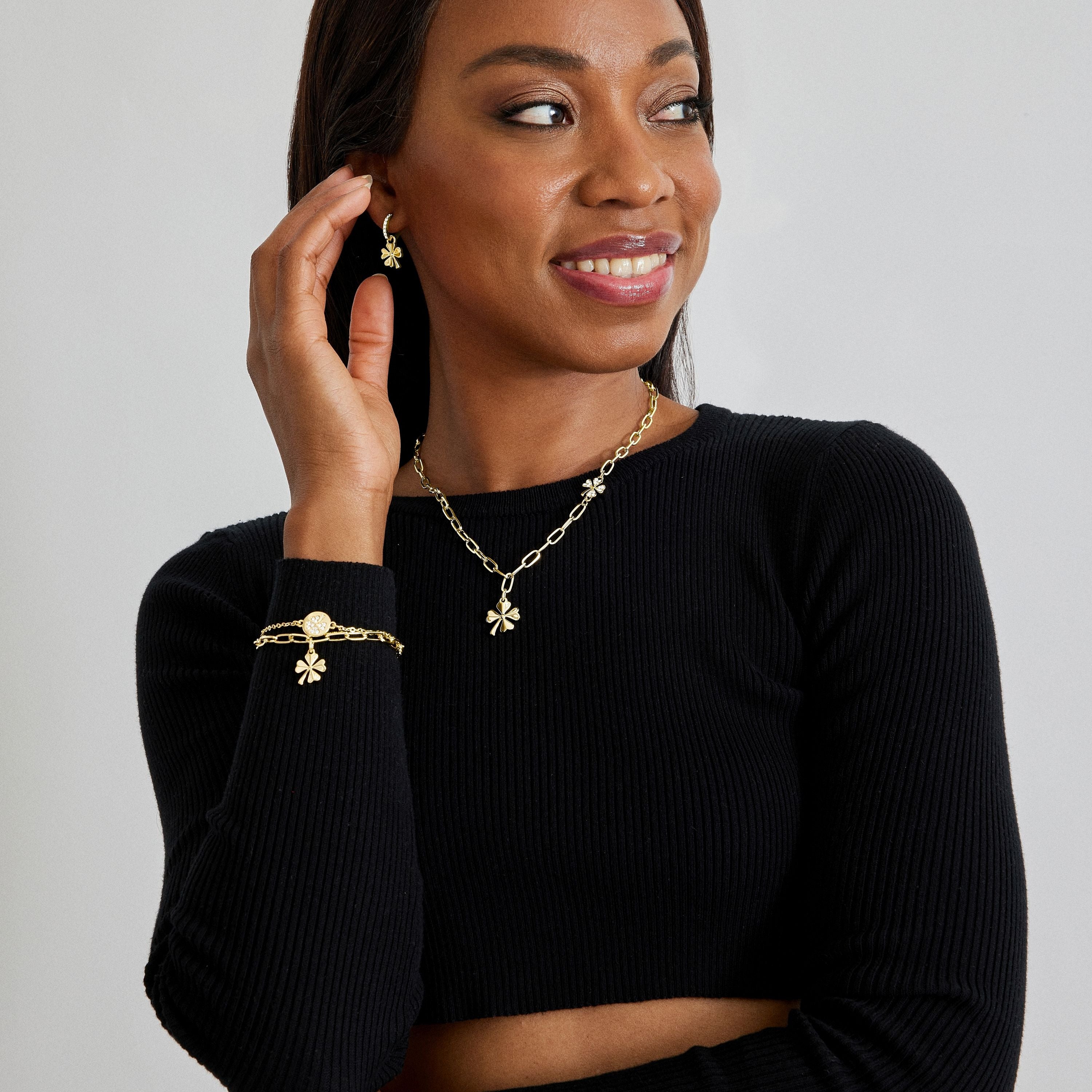Collier en zircon brillant finition or jaune 18K - Fleur