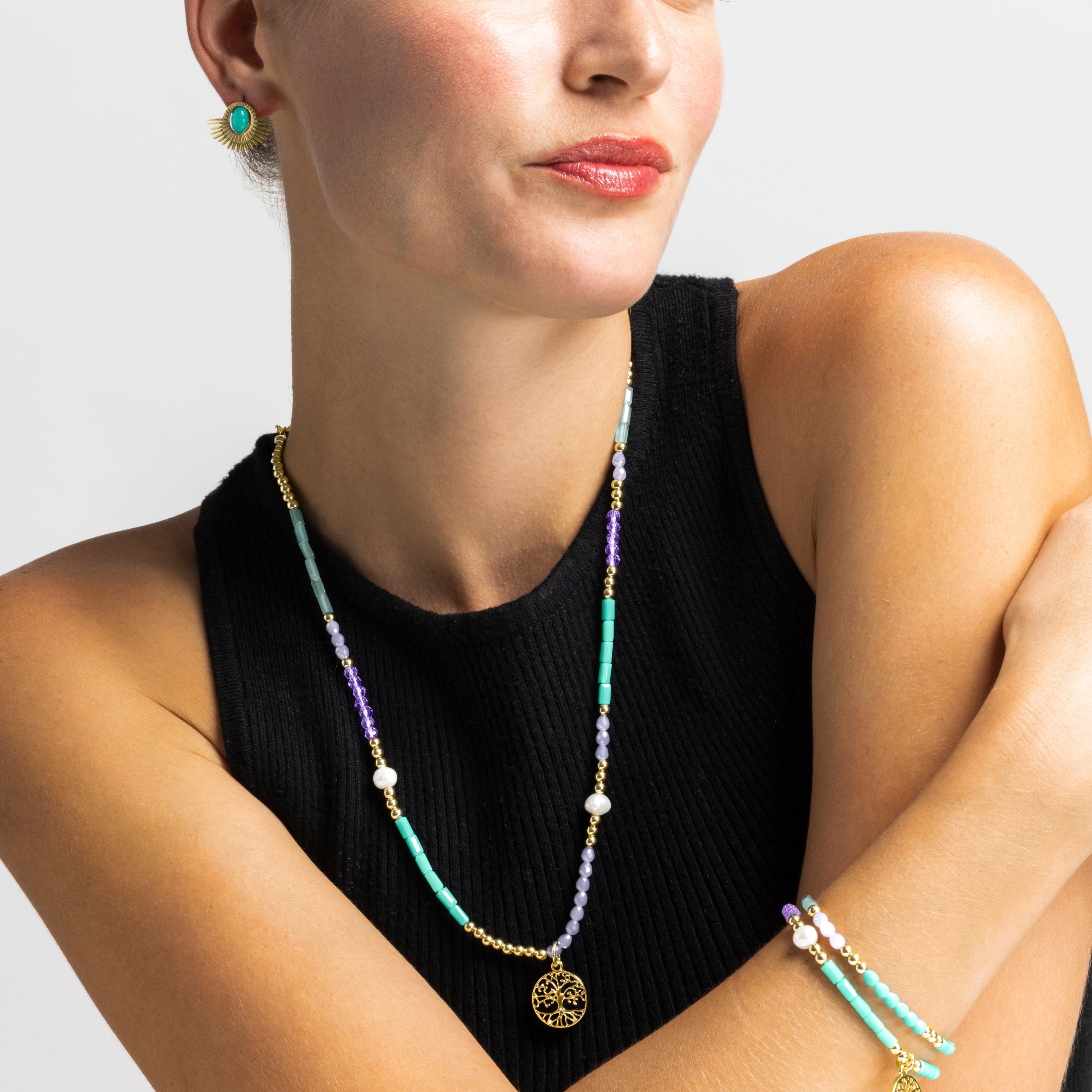 Collana con Cristallo Blu finitura oro 18k - Zorsi