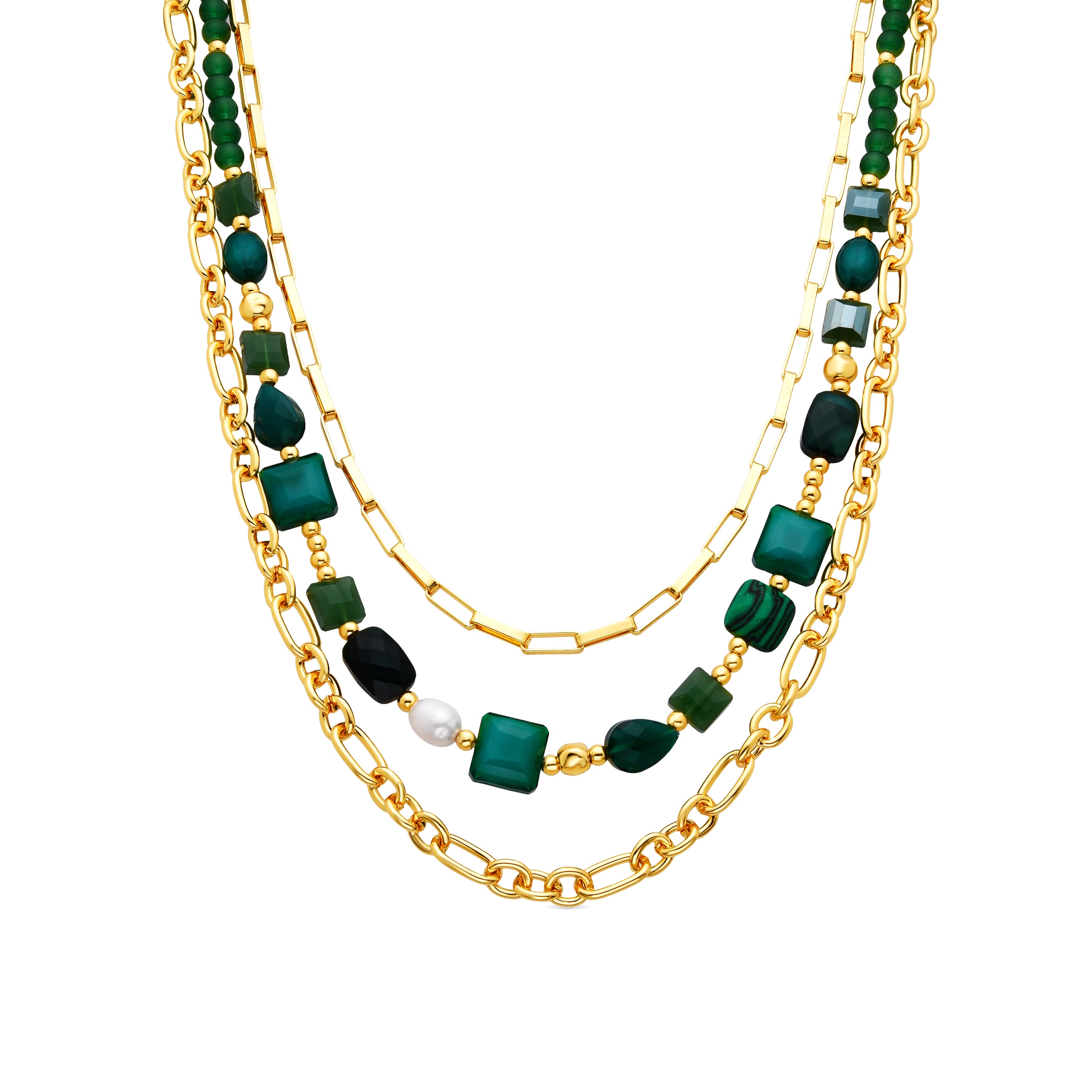 Collar acabado oro amarillo de 18k y Resina Verde - Nyste