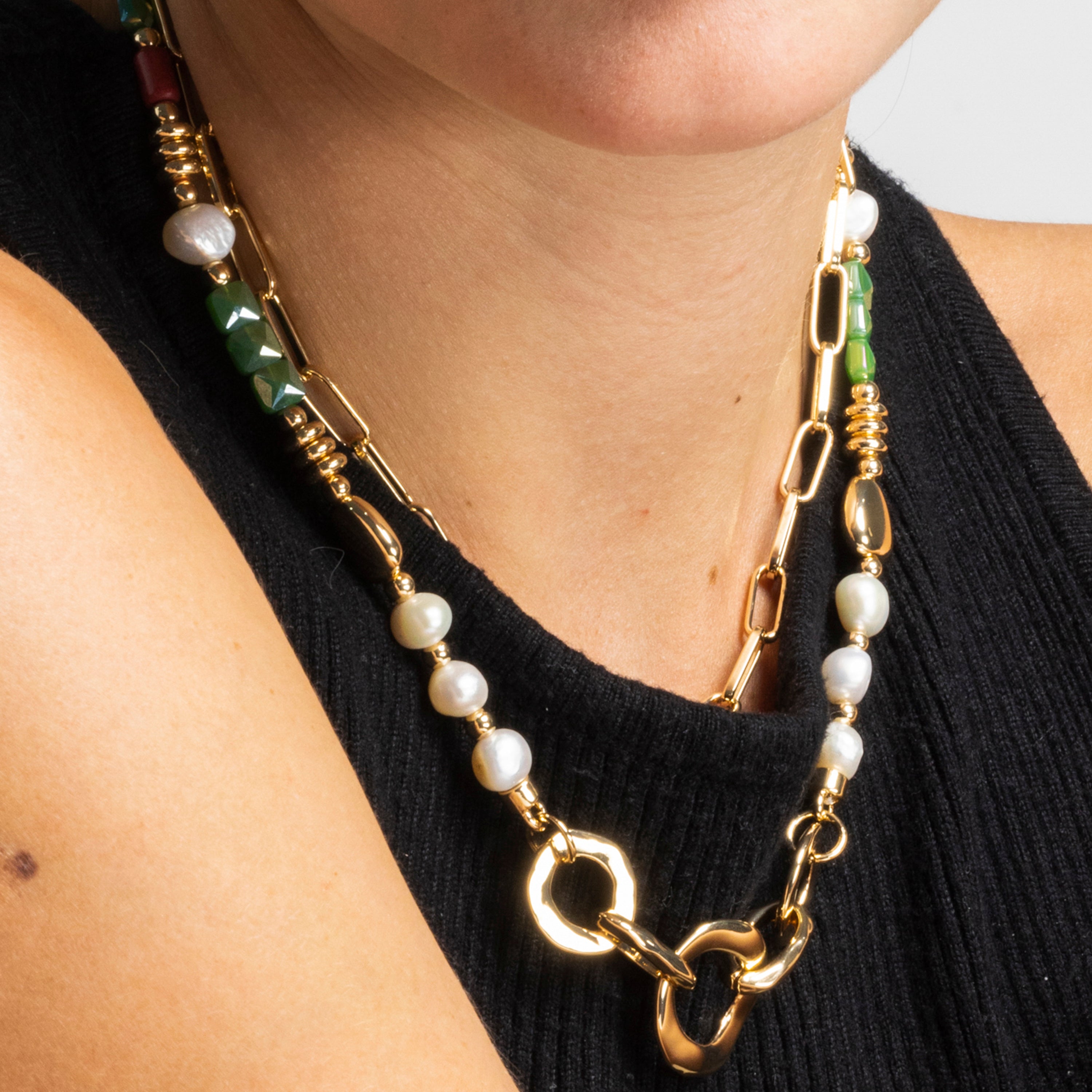 Halskette mit weißer Perle, 18k Gold-Finish - Kany