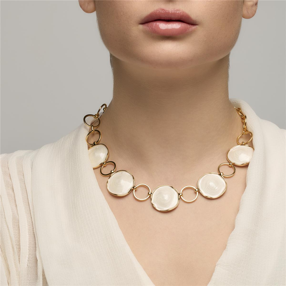 Collar acabado oro amarillo de 18k y Lacado Blanco - Huldio