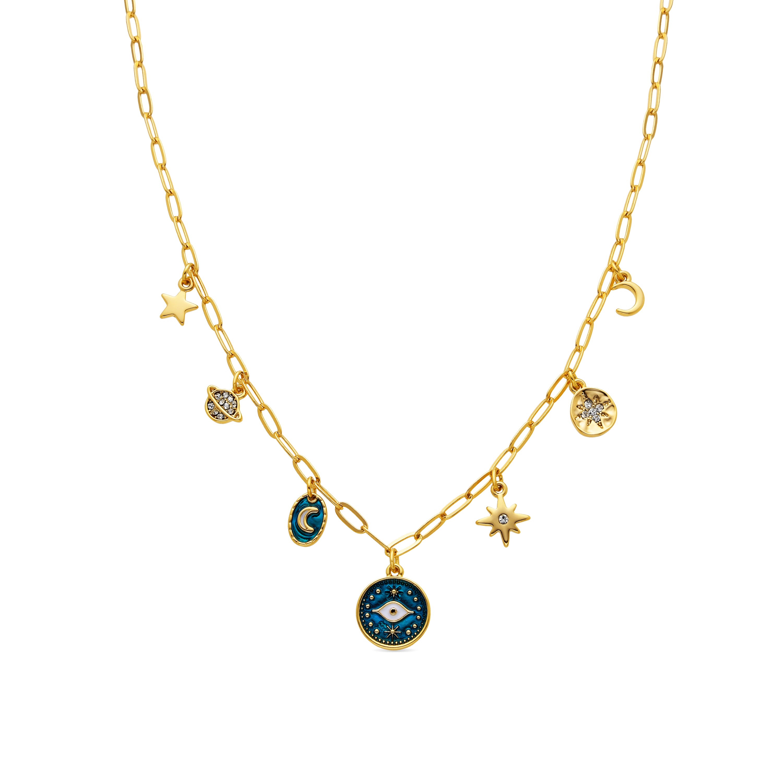 18k Yellow Gold Finished Necklace and Blue Resin - Wiwik