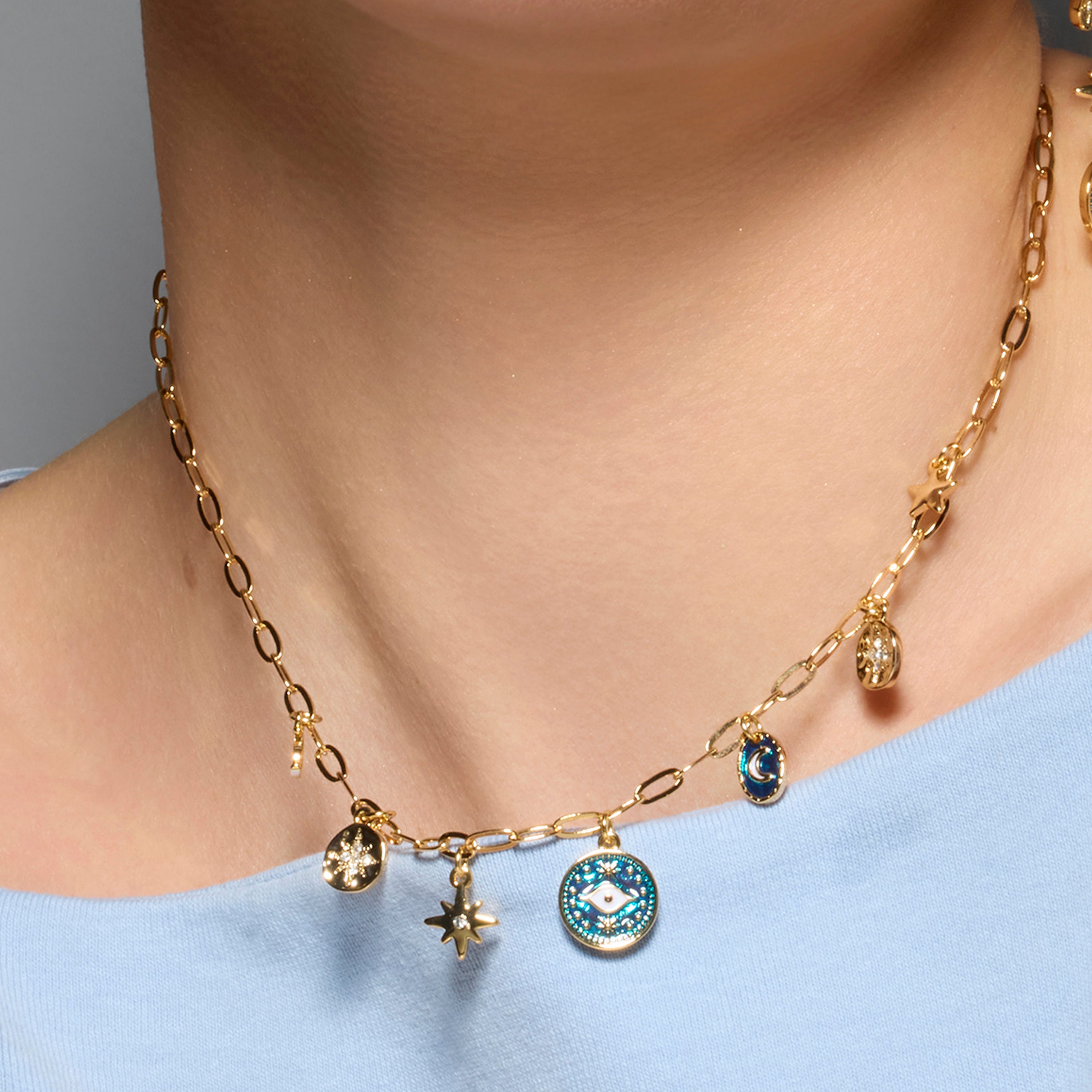 18k Yellow Gold Finished Necklace and Blue Resin - Wiwik