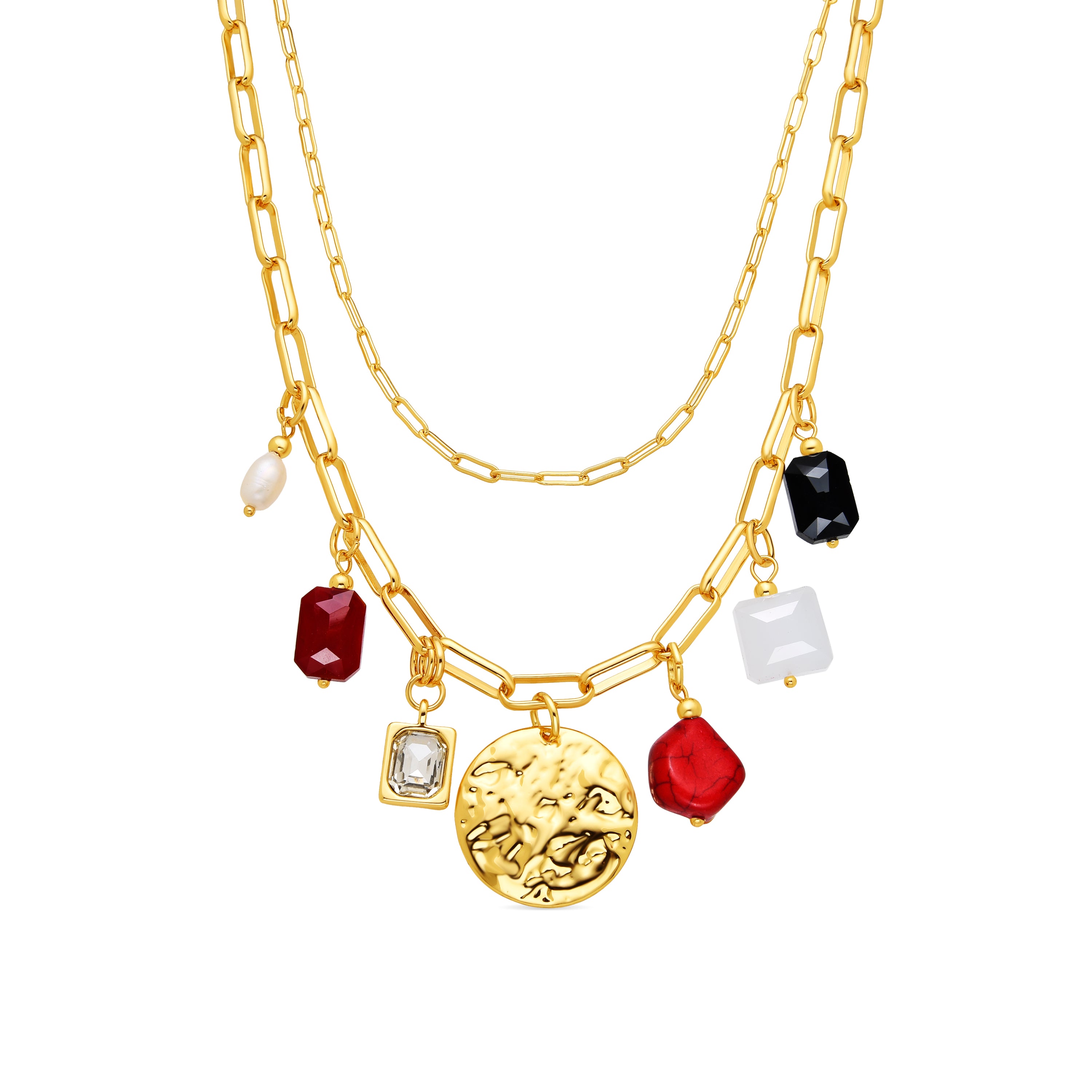 Colar acabado em ouro amarelo de 18k e coral - Lyho