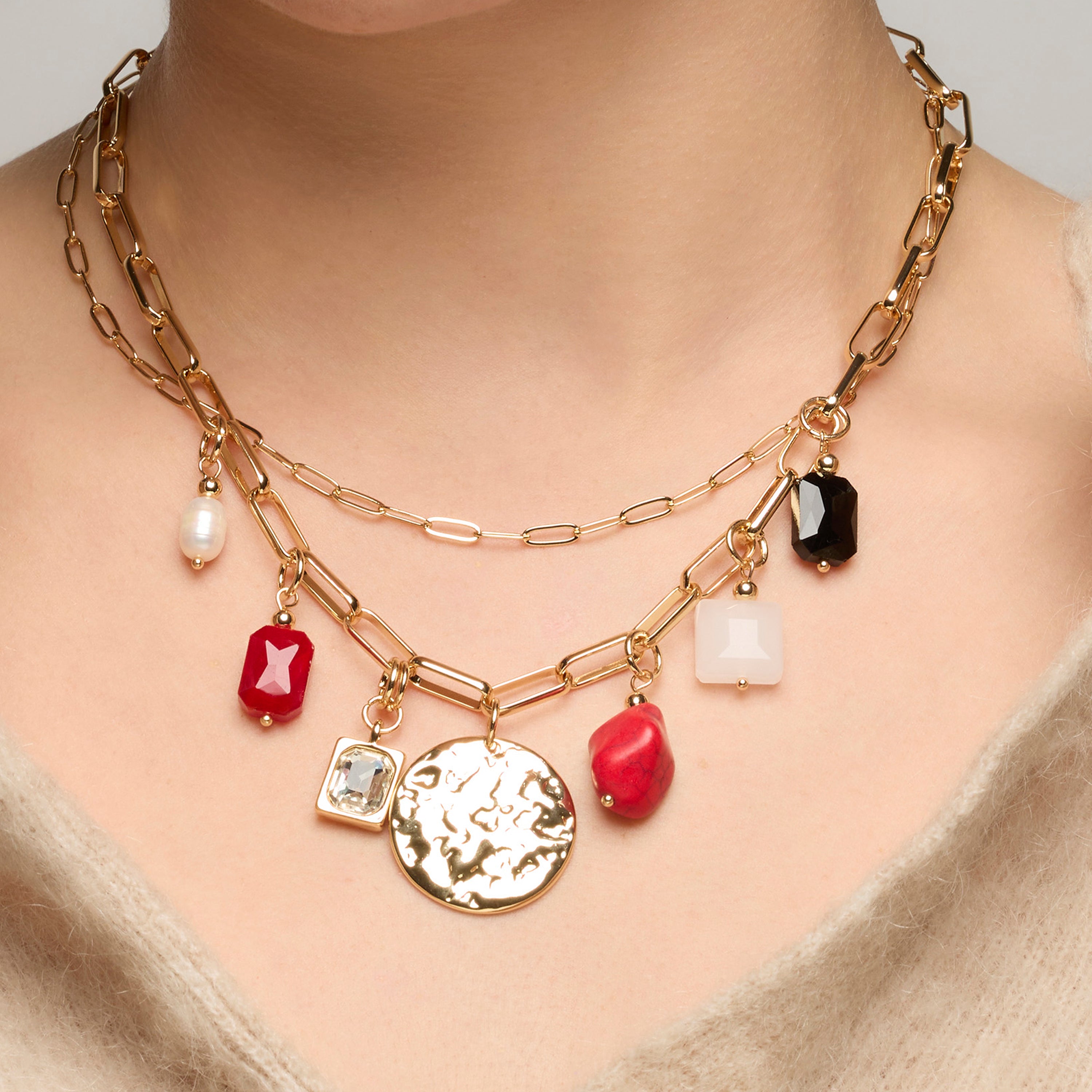 Collier finition or jaune 18k et corail - Lyho