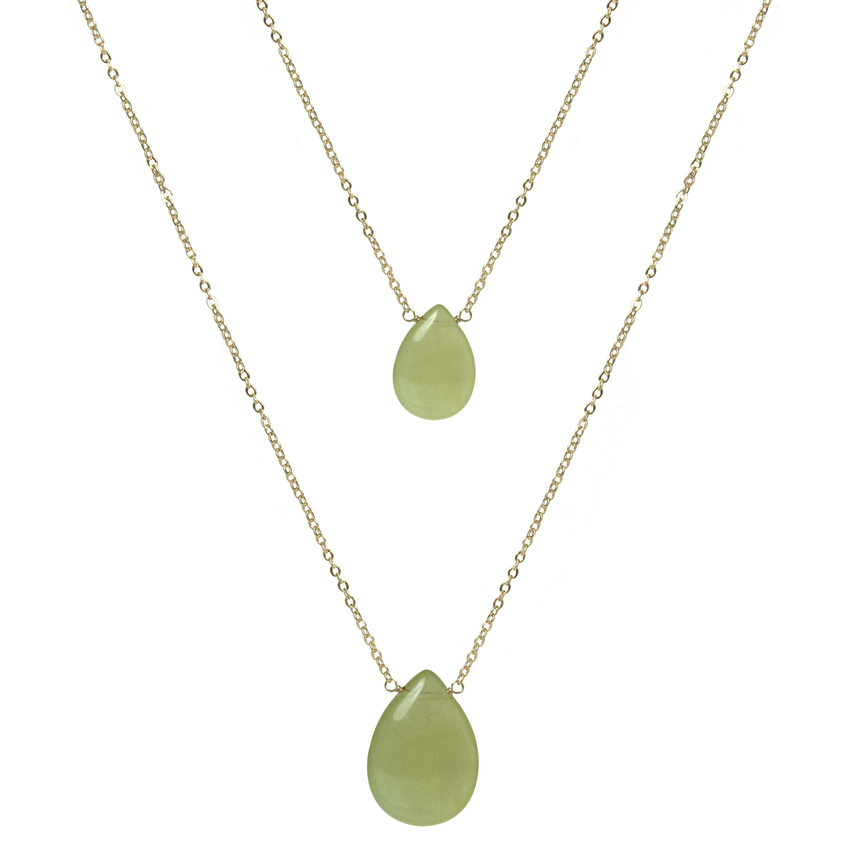 Green Jade Necklace finished in 18K yellow gold - Abelia