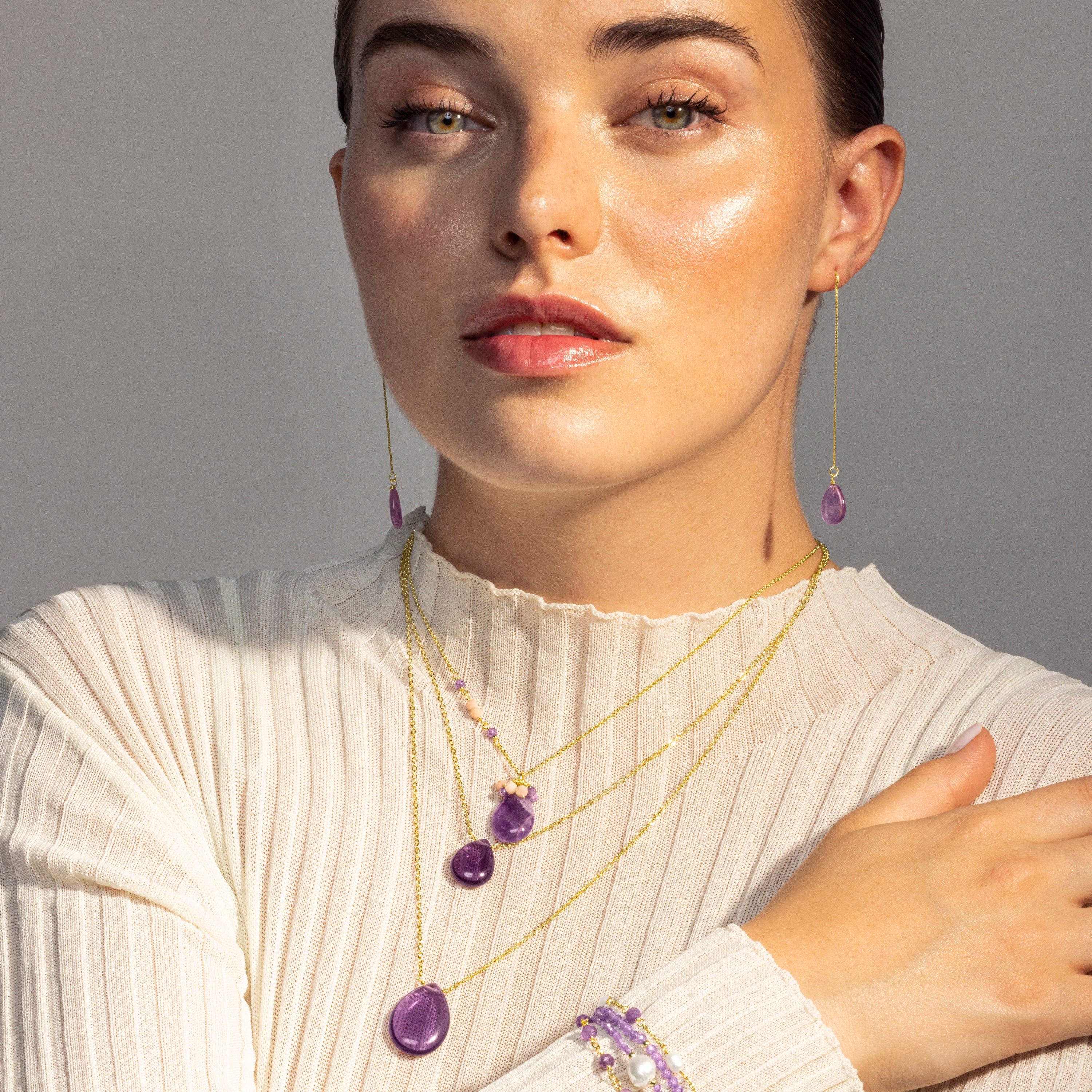Colar de Ametista Natural acabado em ouro amarelo 18K - Abelia