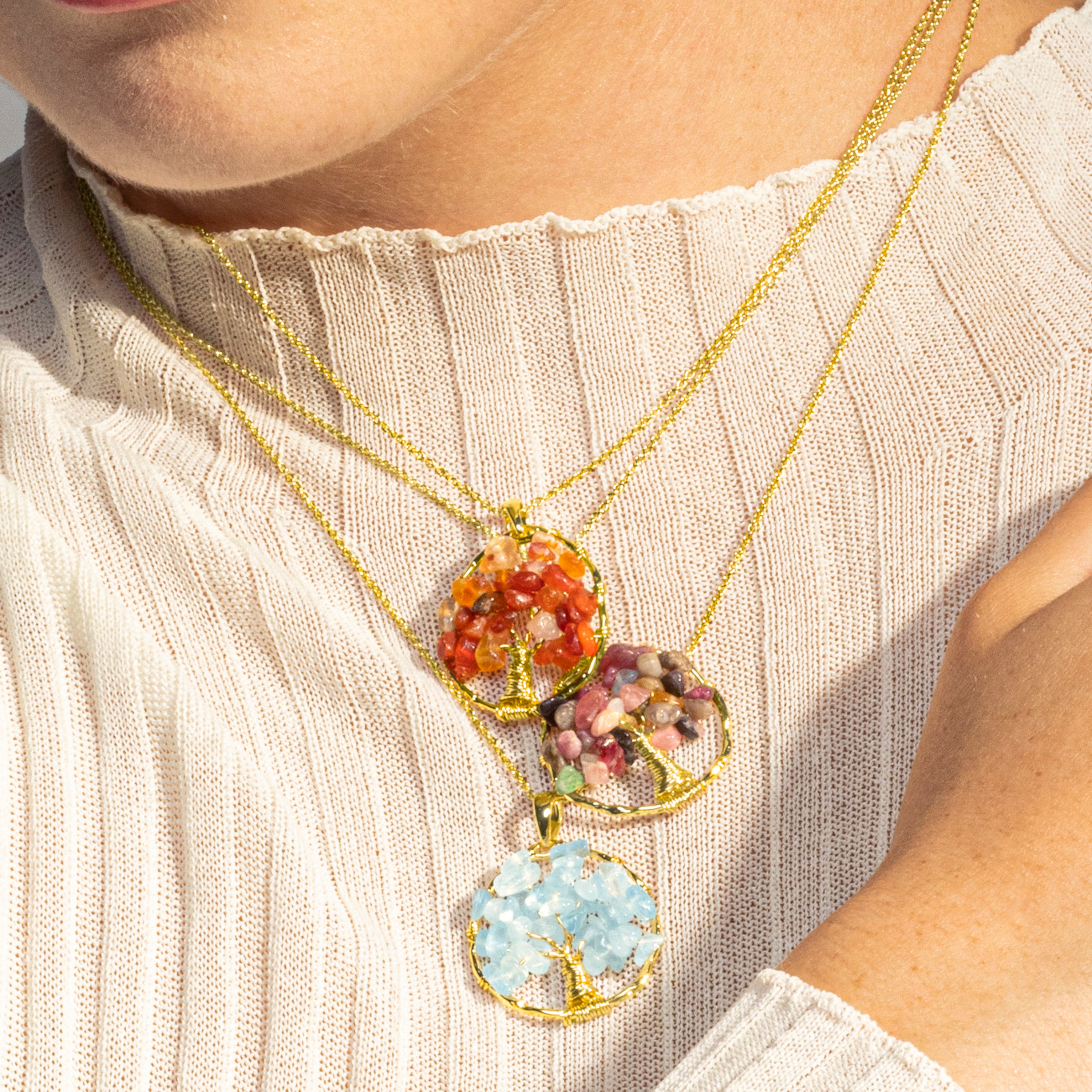 Collier en agate rouge fini en or jaune 18K - Budleia