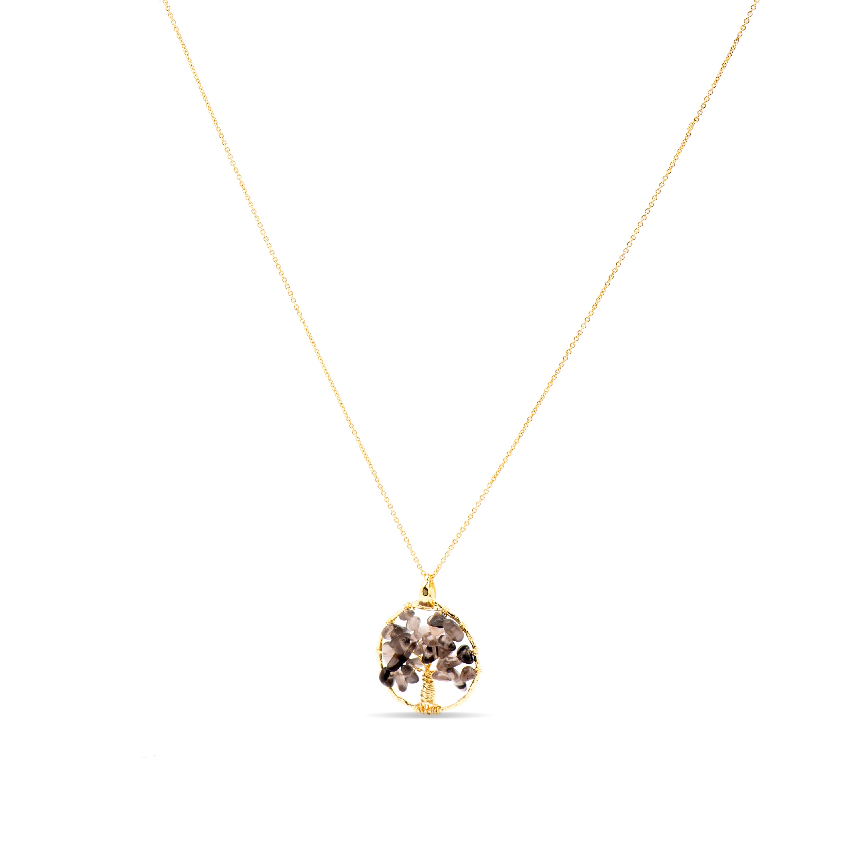 Smoky Quartz Necklace Rock Crystal finished in 18K yellow gold - Budleia