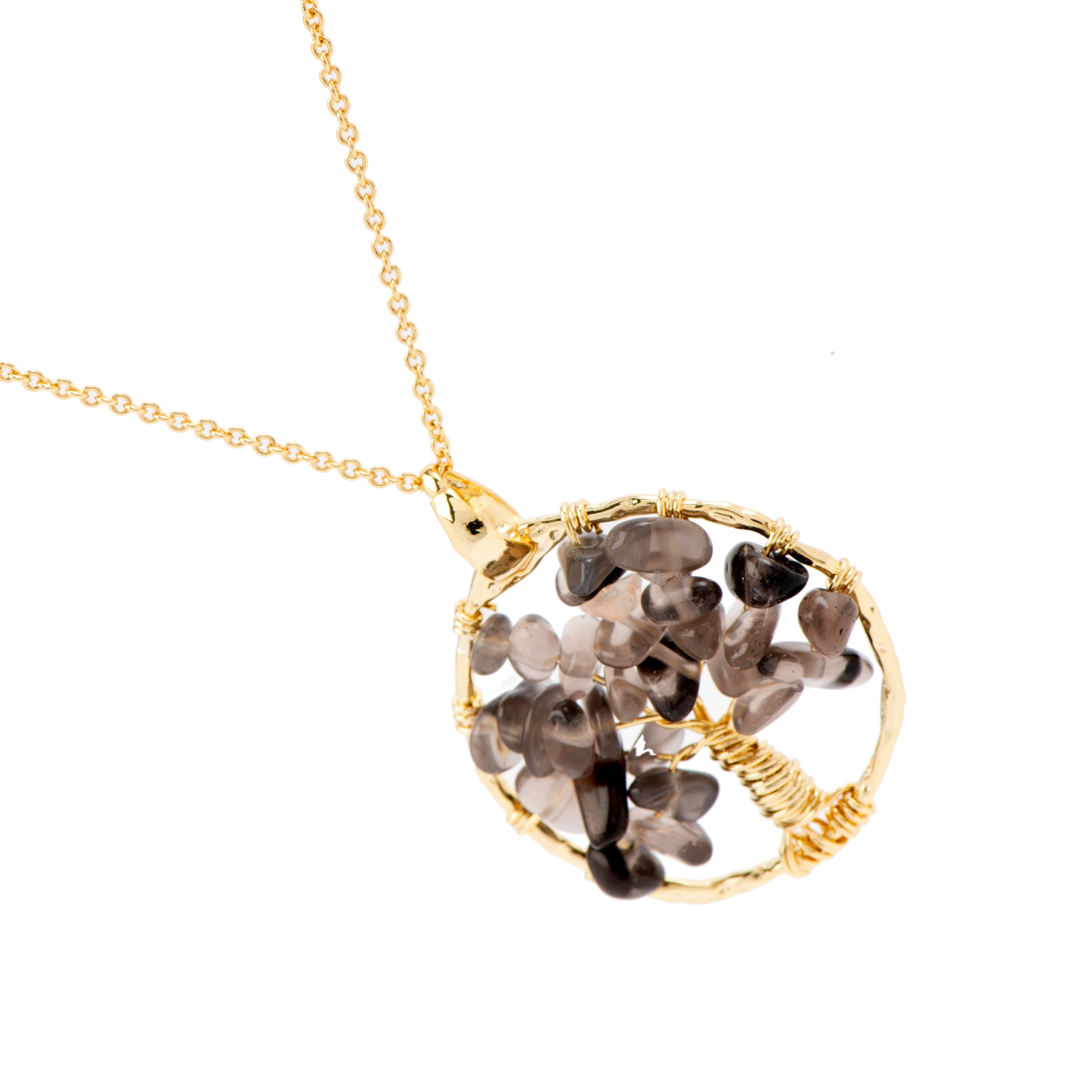 Smoky Quartz Necklace Rock Crystal finished in 18K yellow gold - Budleia