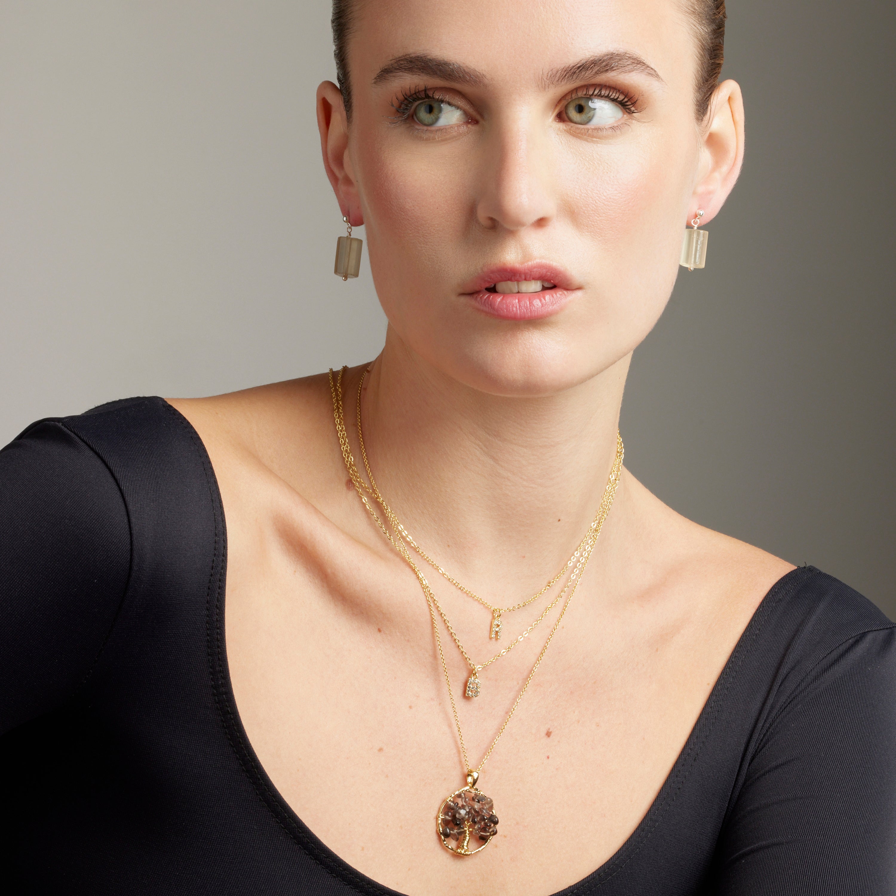 Smoky Quartz Necklace Rock Crystal finished in 18K yellow gold - Budleia
