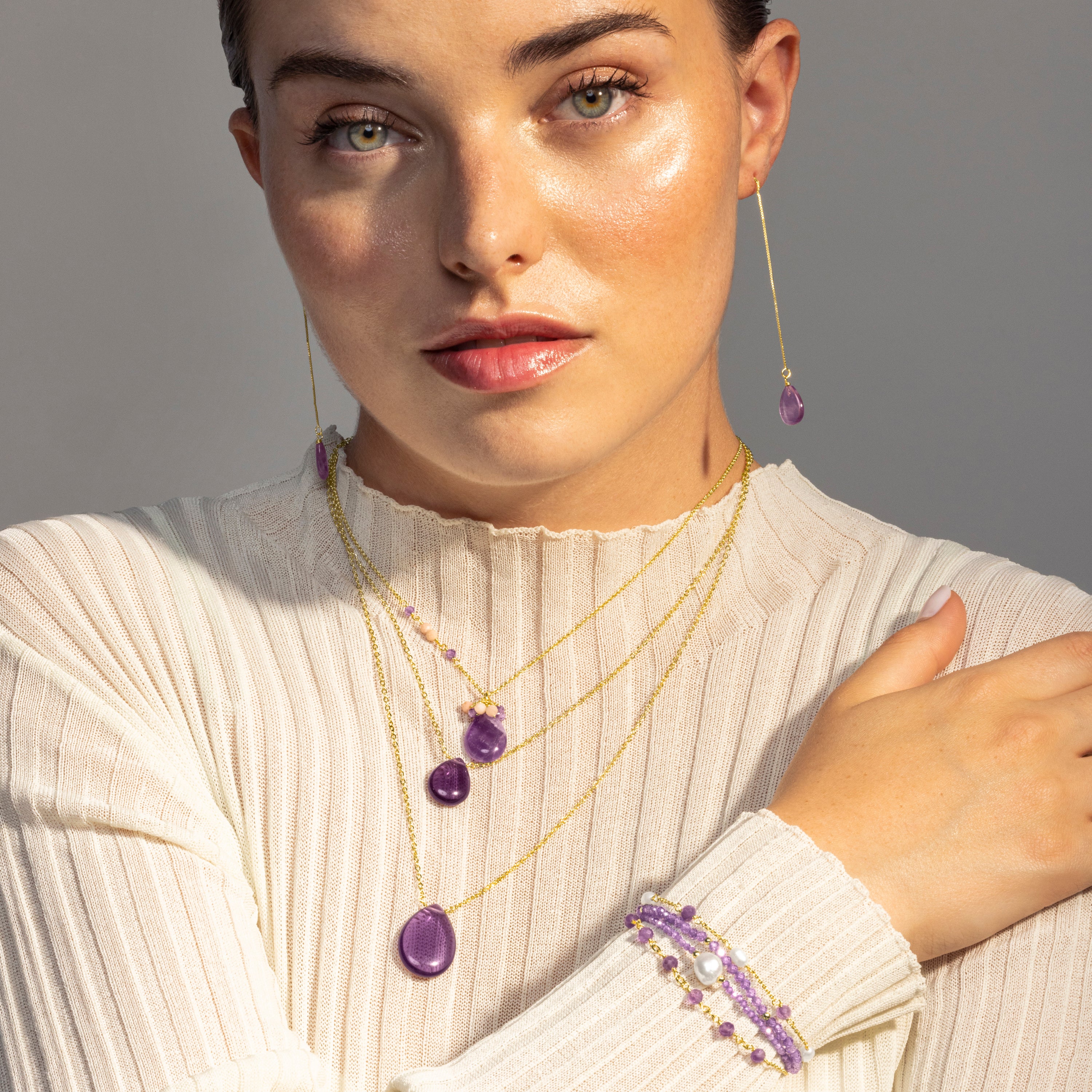 Collier en améthyste naturelle finition or jaune 18K - Adak