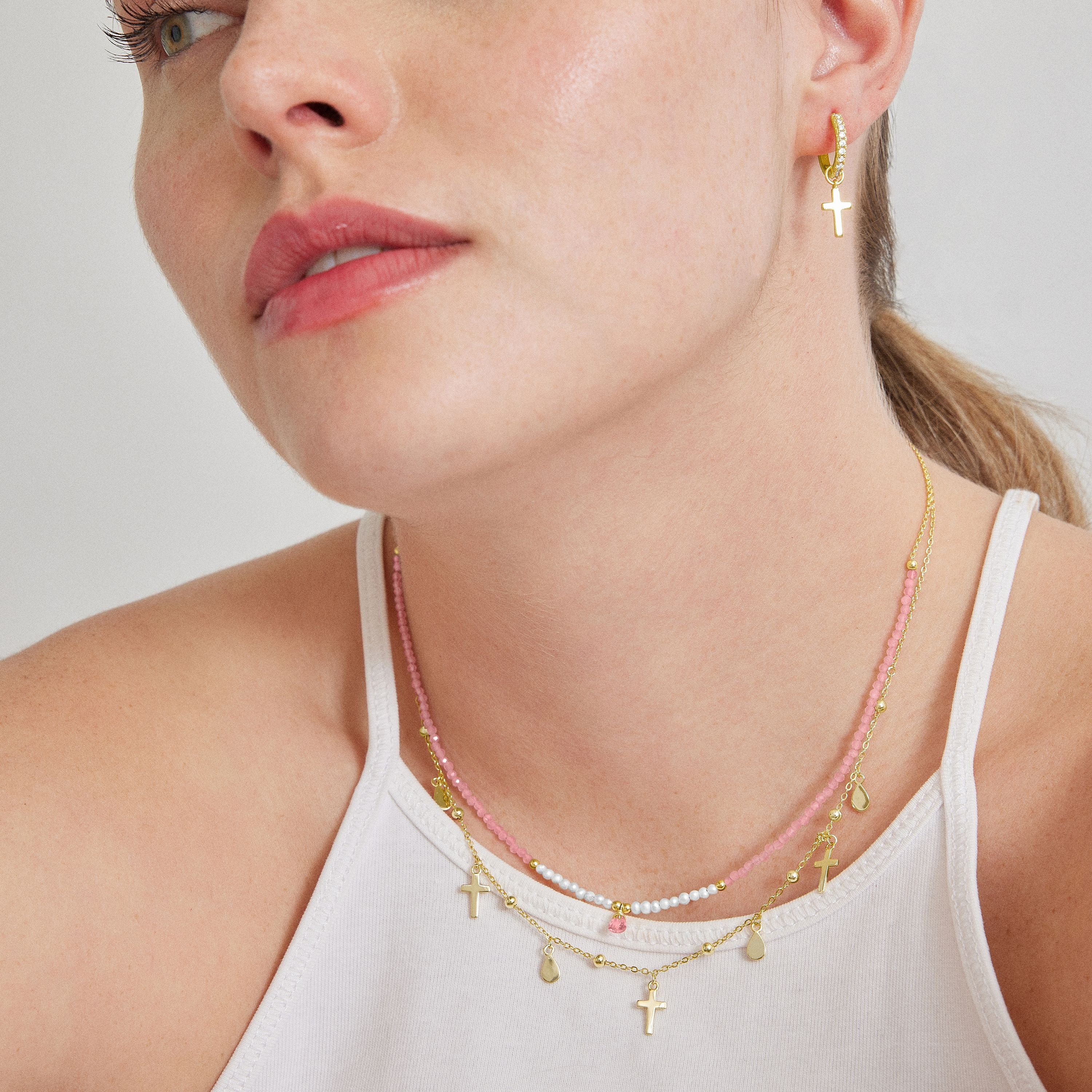 Pink Tourmaline Necklace Finished in 18K Yellow Gold - Athat