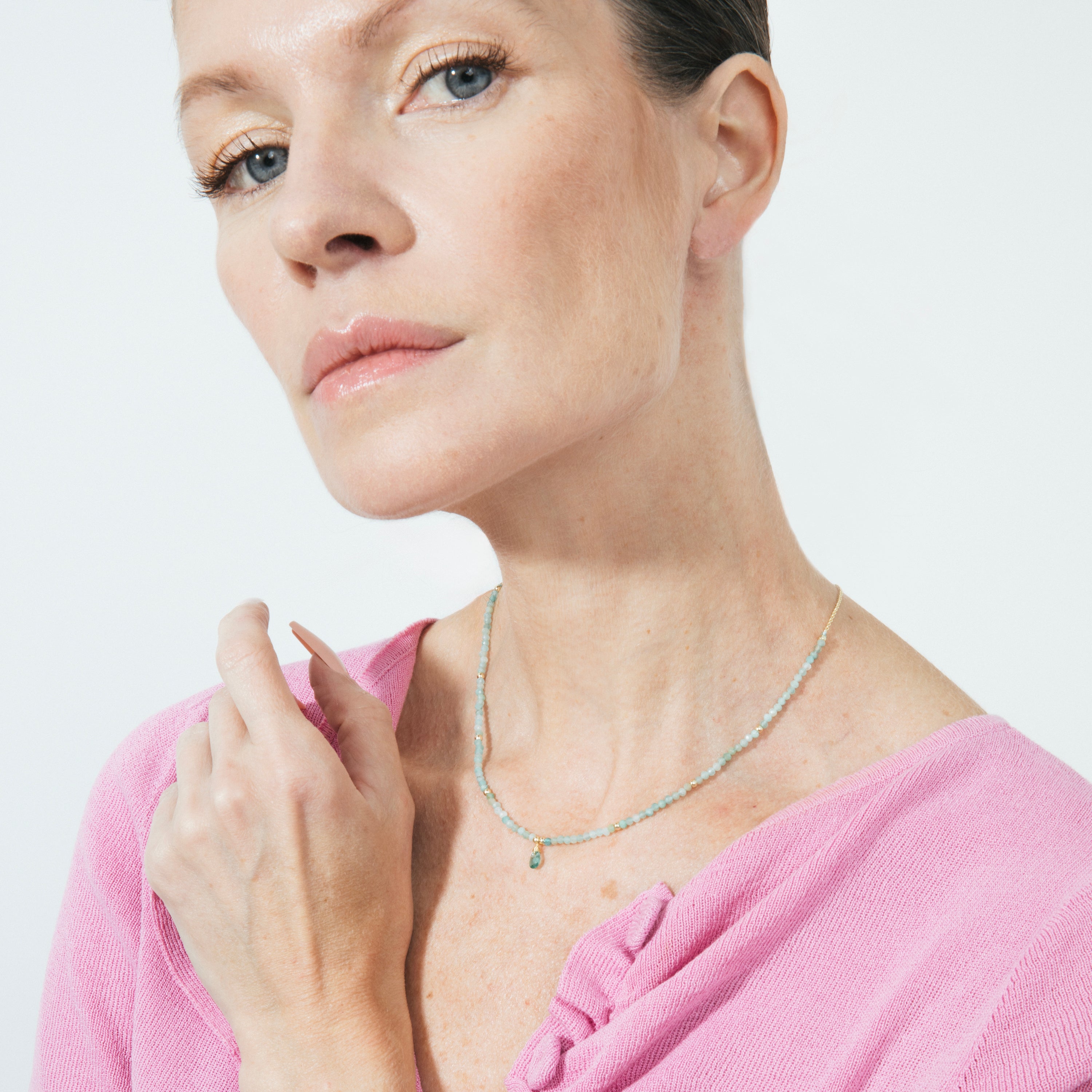 Amazonite necklace finished in 18K yellow gold - Athat