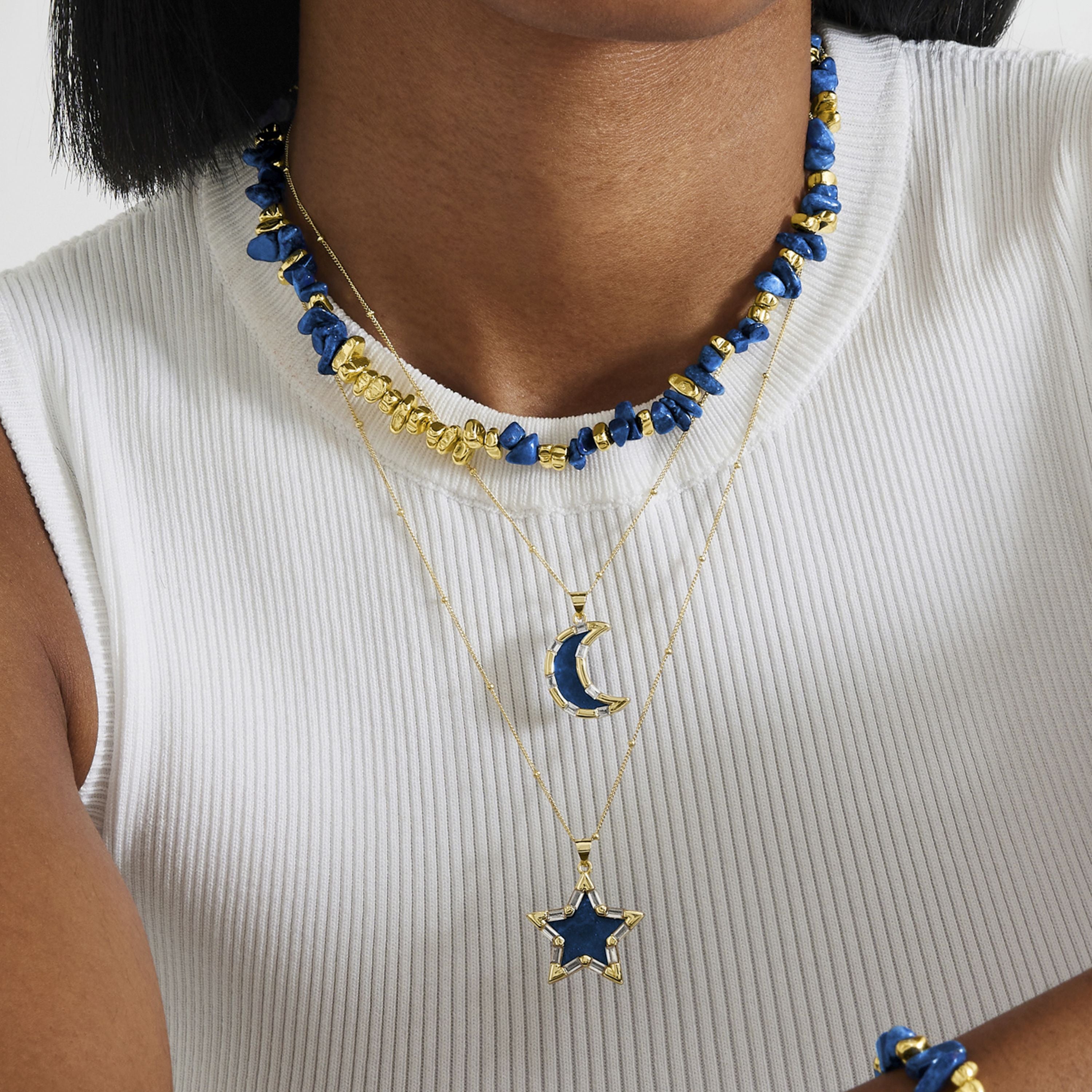 Collier en lapis-lazuli naturel finition or jaune 18K - Sygo