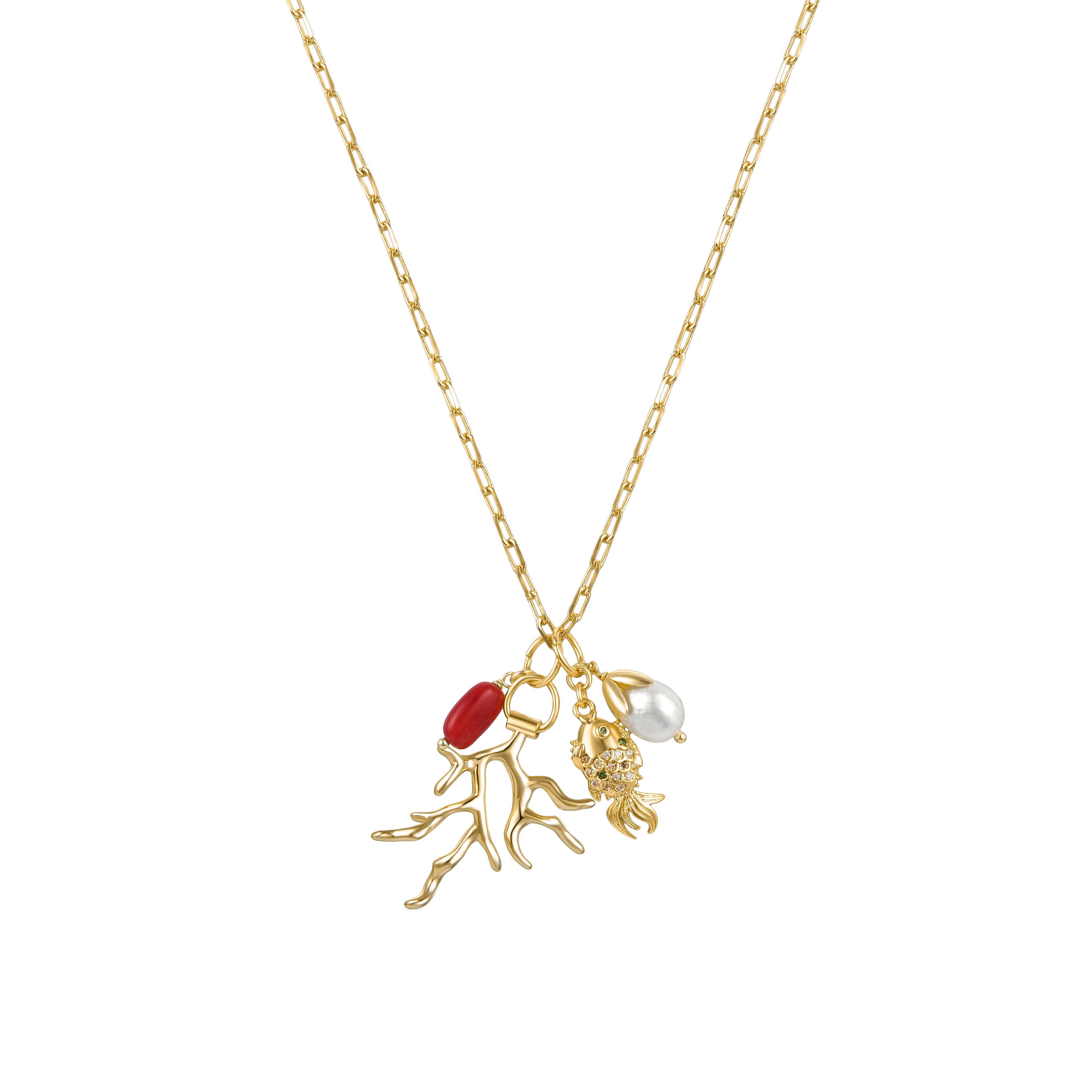 Coral necklace finished in 18K yellow gold - Sylwa