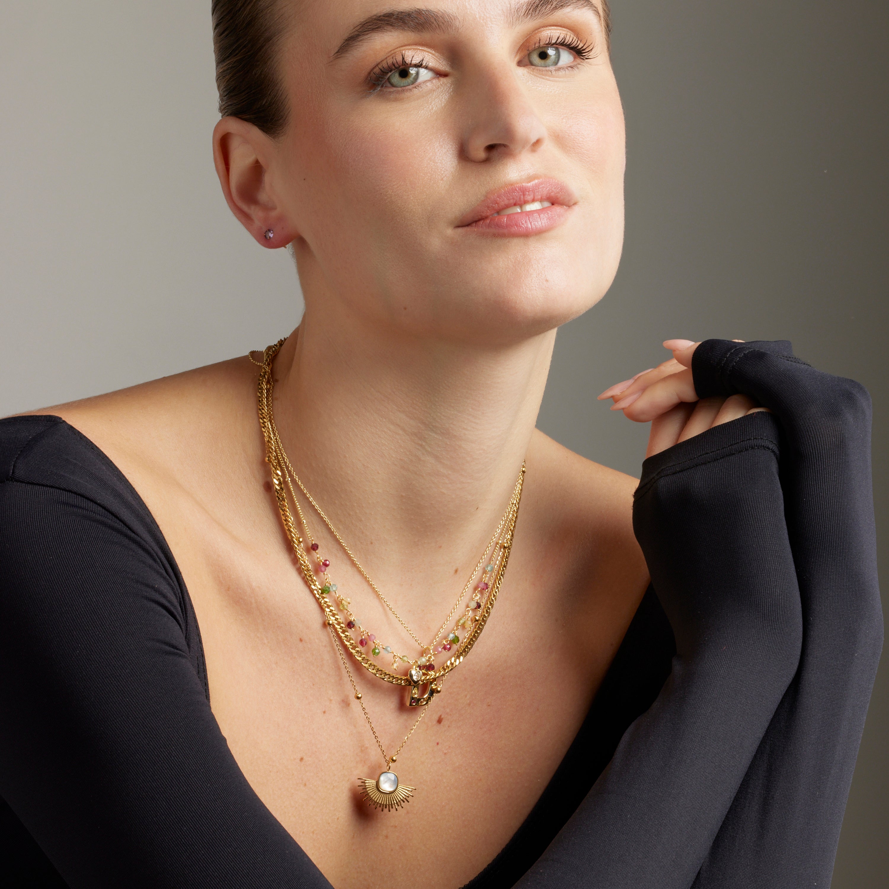 Mehrfarbige Kristallhalskette mit 18K Gelbgold-Finish - Wyrm