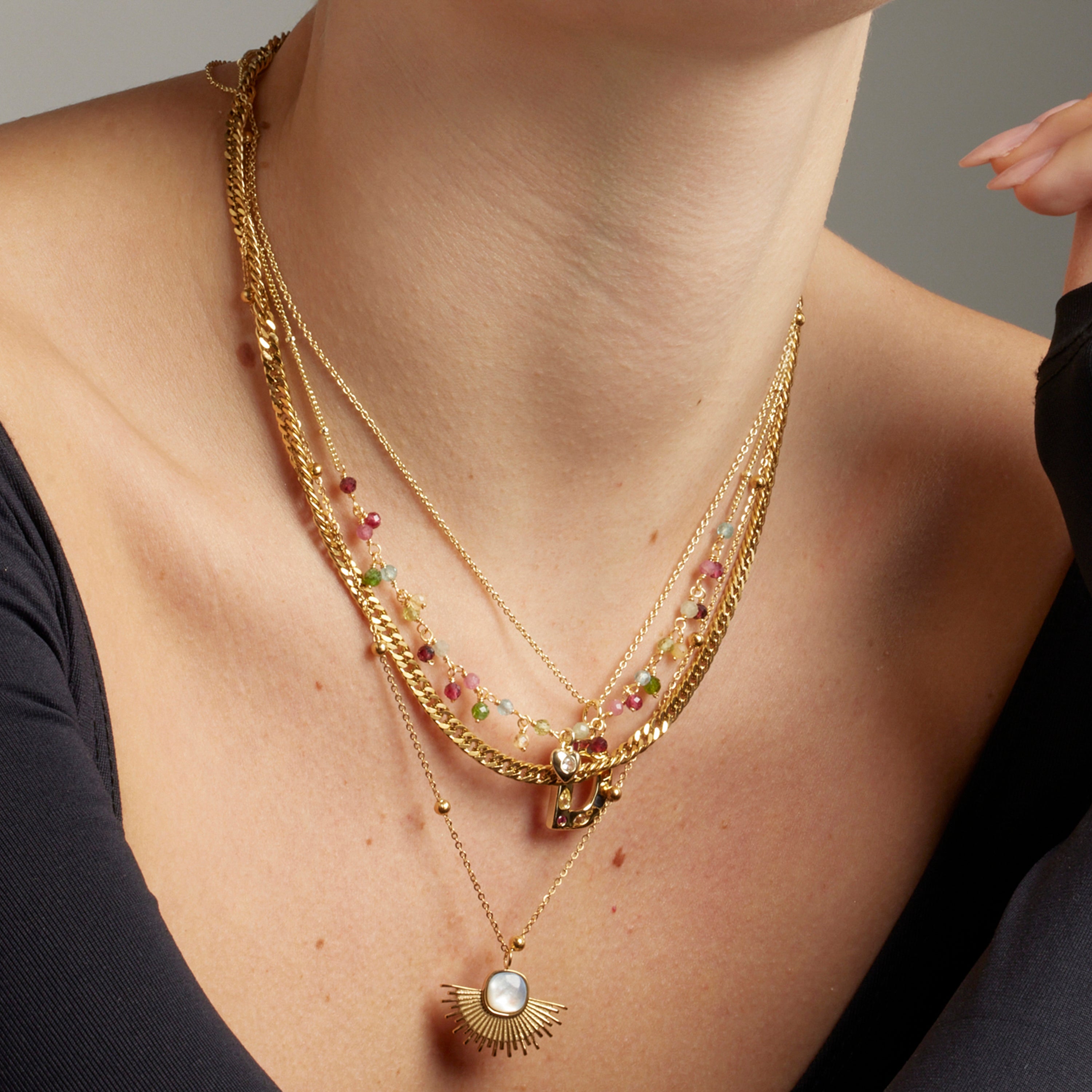 Mehrfarbige Kristallhalskette mit 18K Gelbgold-Finish - Wyrm