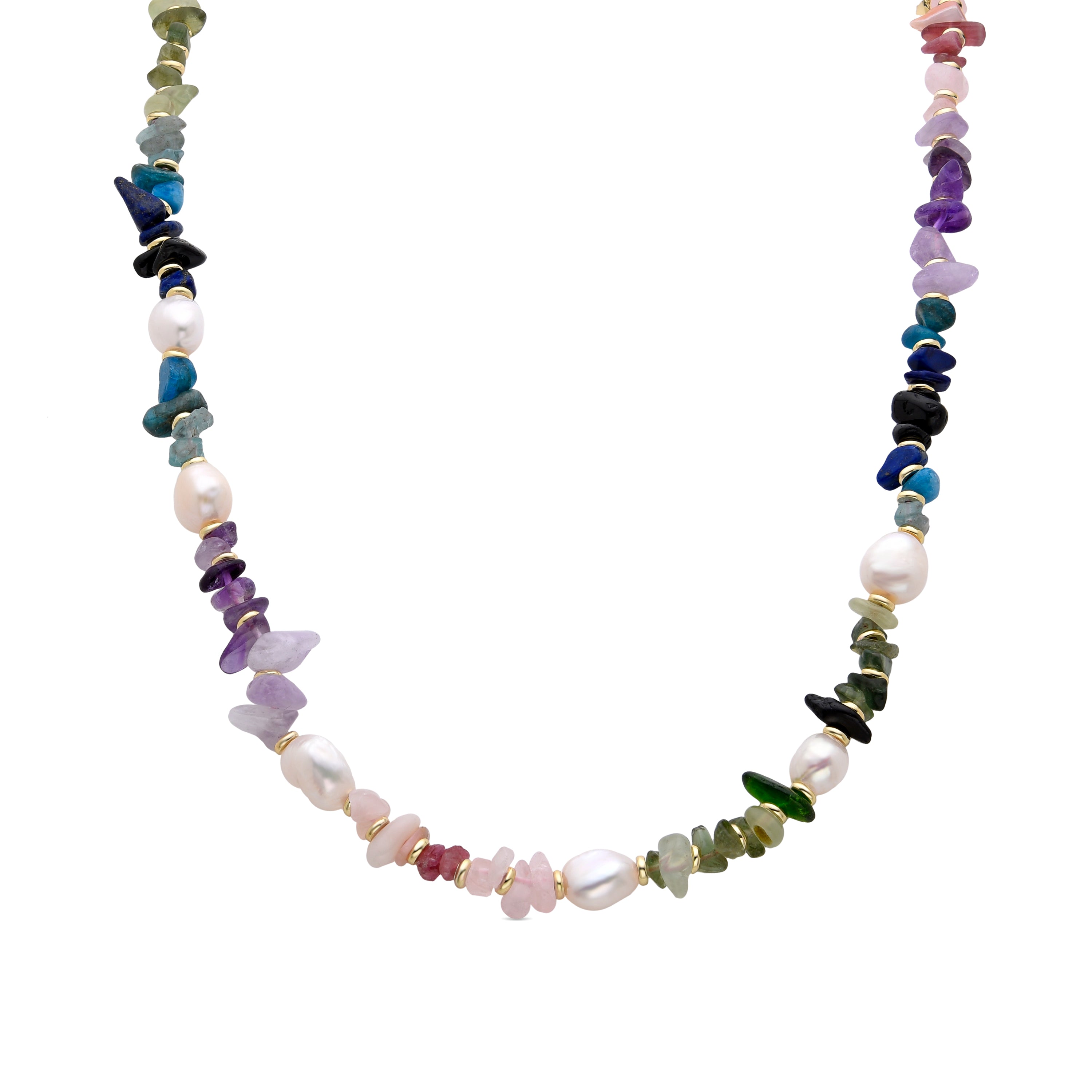 Halskette aus mehrfarbigen Natursteinen mit 18K Gelbgold-Finish - Kasyo