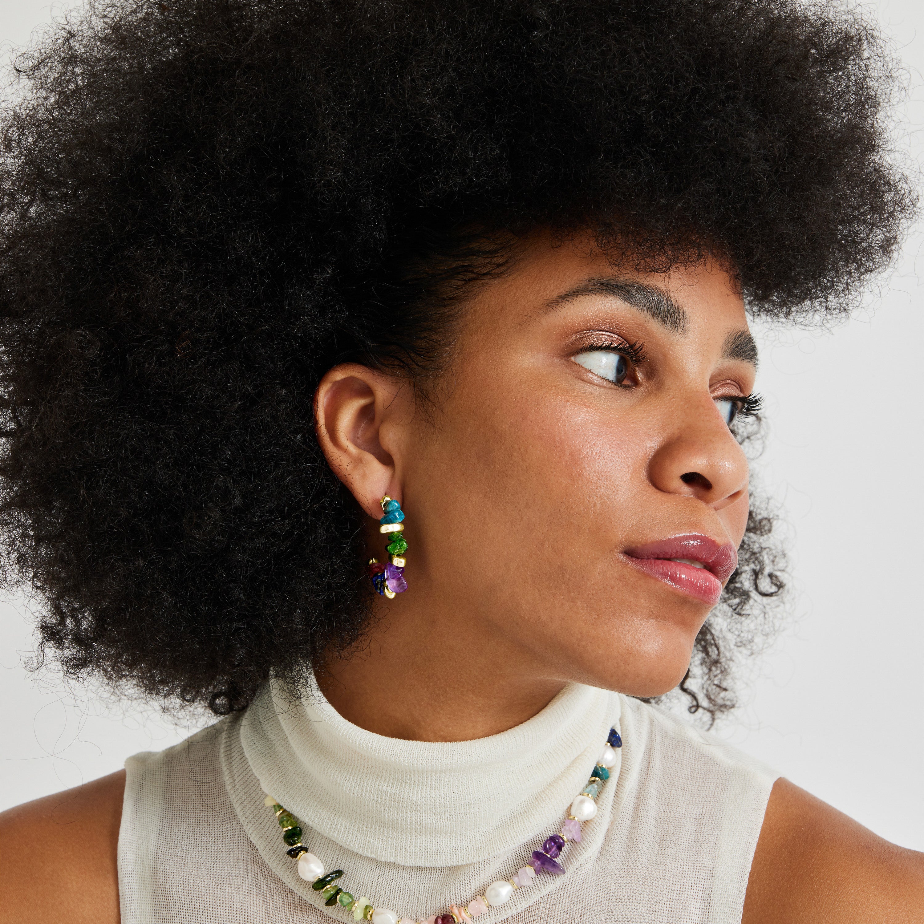 Multicolor Natural Stone Necklace finished in 18K yellow gold - Kasyo