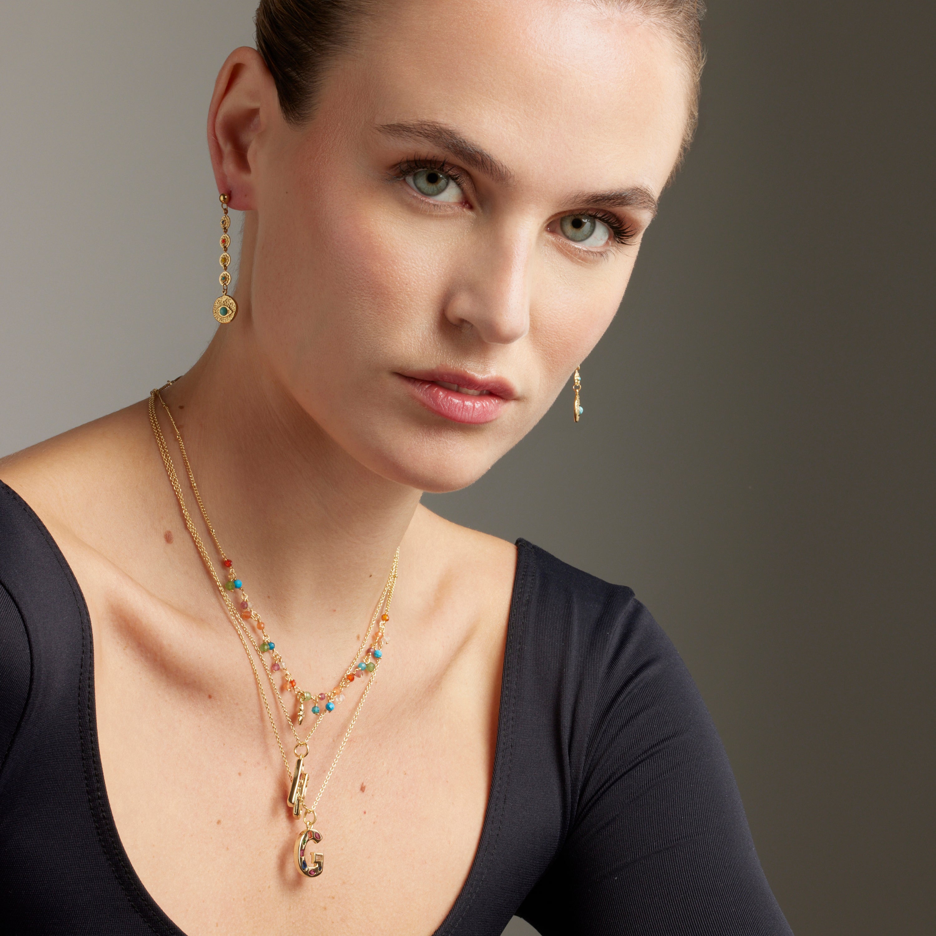 Multicolor Crystal Necklace finished in 18K yellow gold - Lision