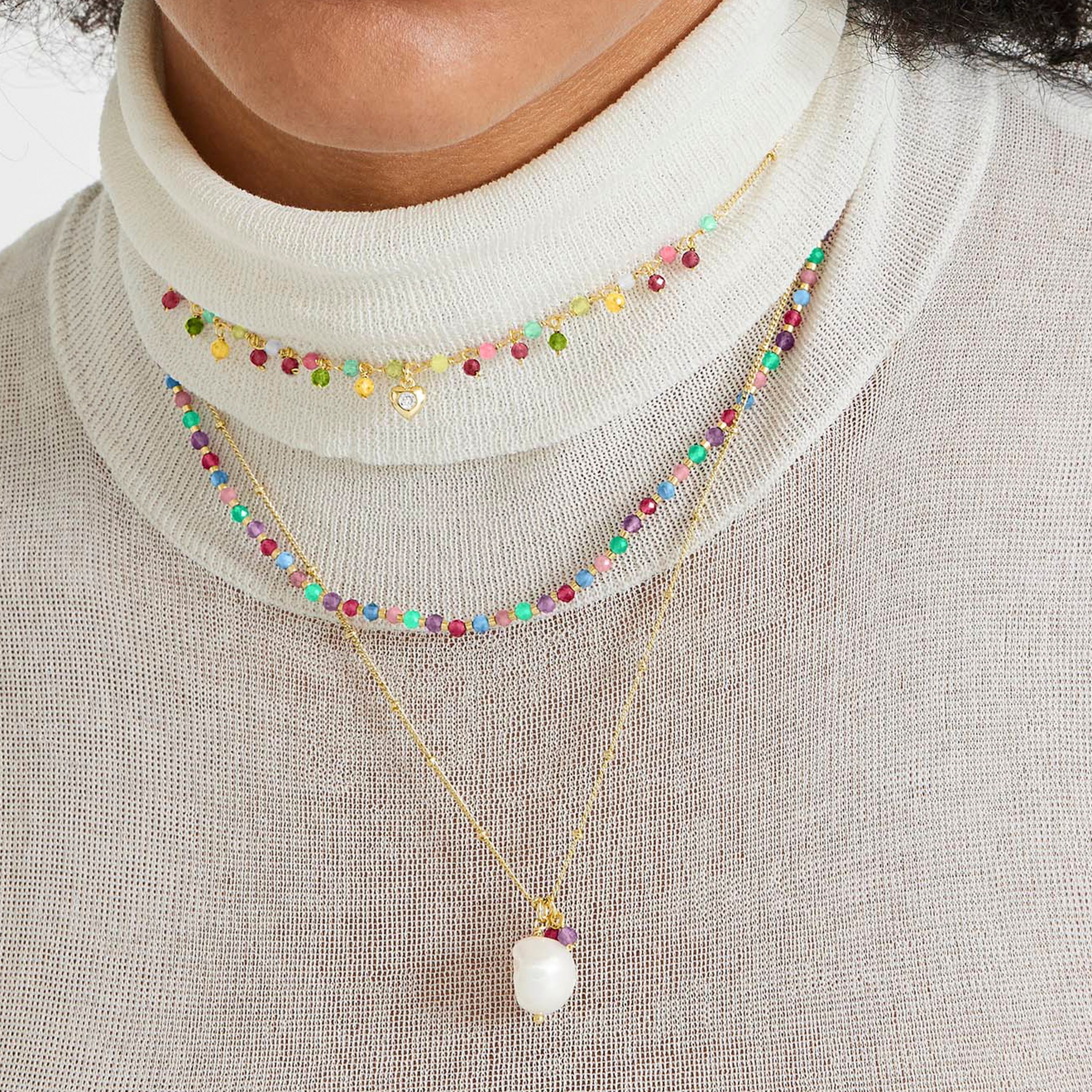 Colar de Perla Blanca acabado em ouro amarelo 18K - Zain