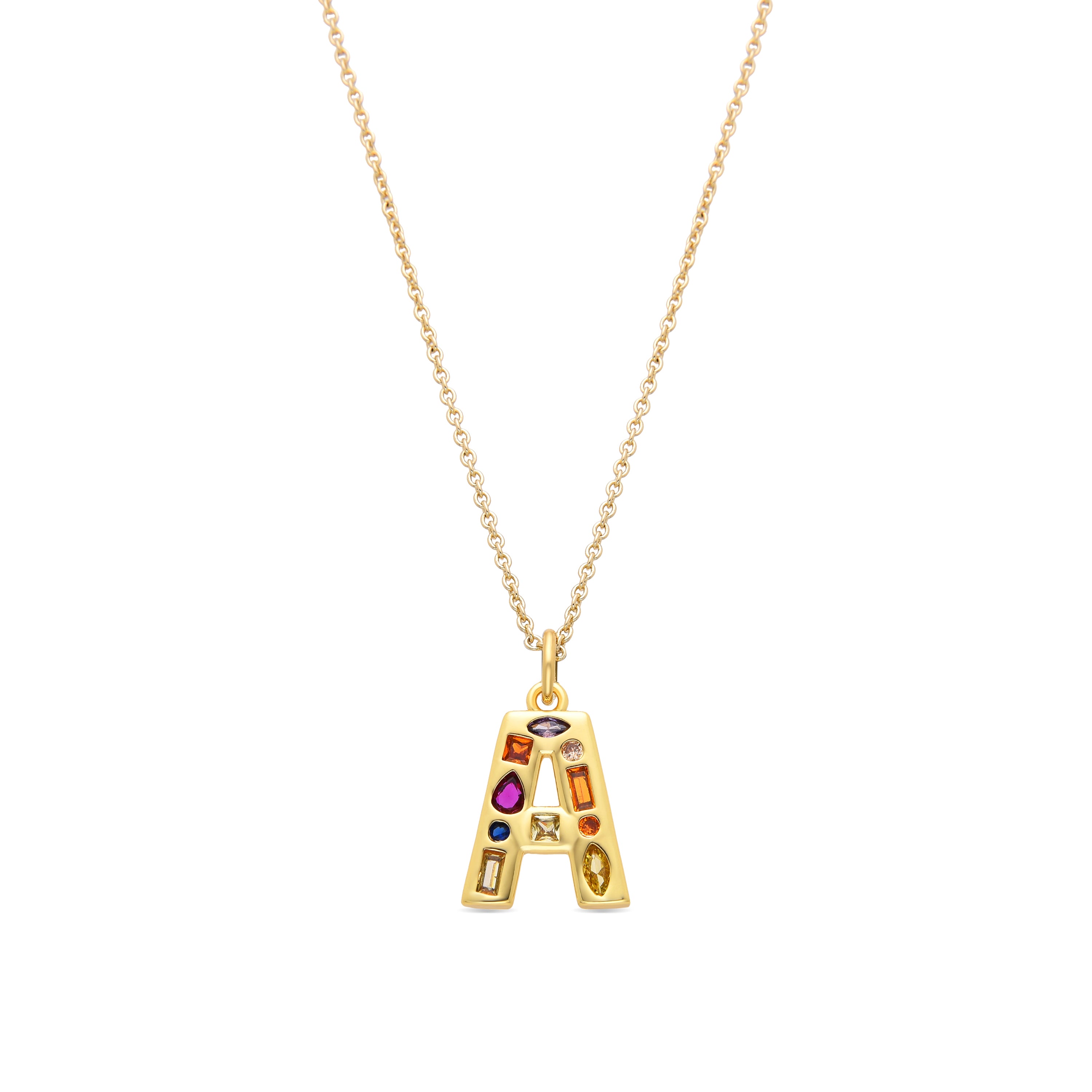 Multicolor Zirconia Necklace with 18k Gold Finish - Alphabet