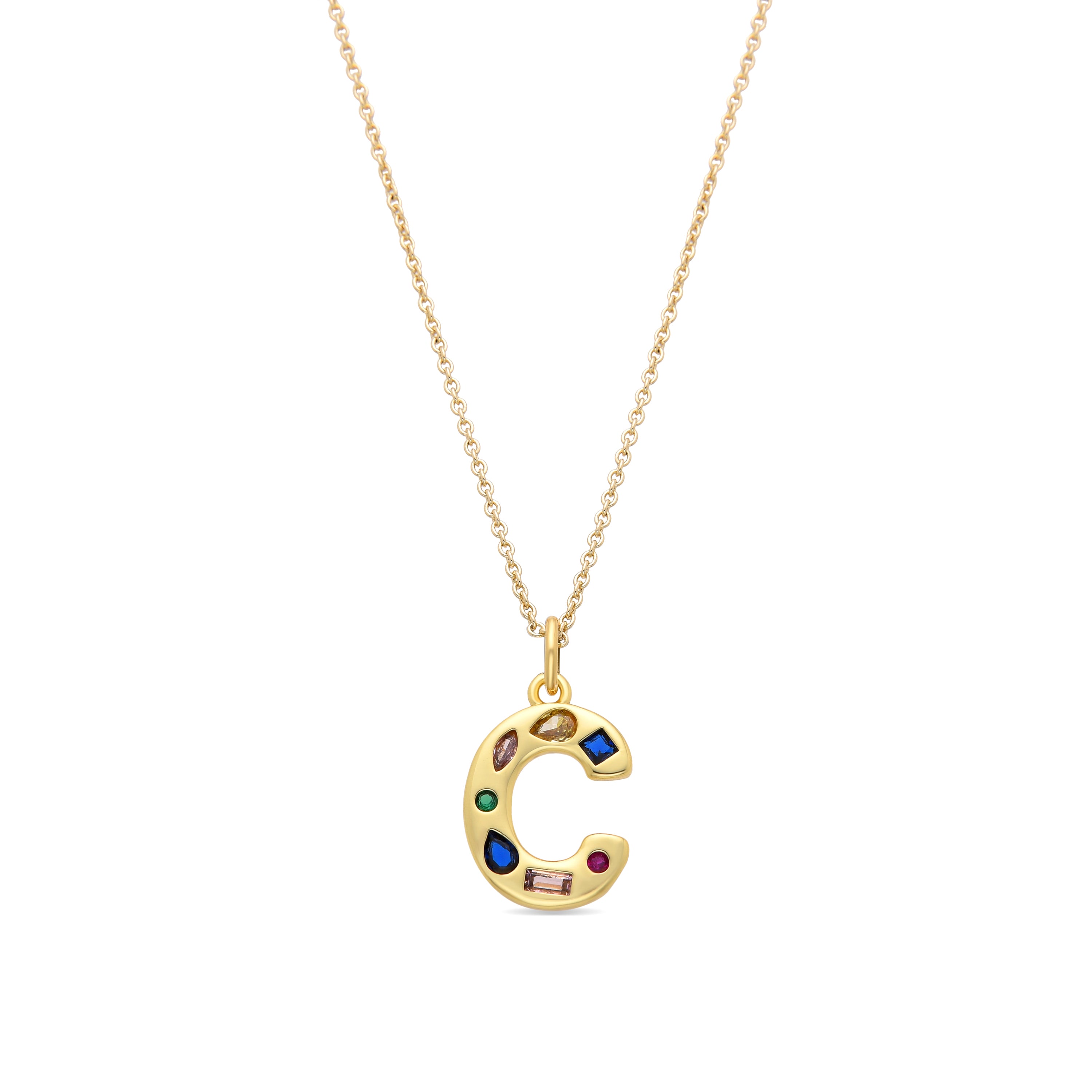Collier avec zircon multicolore finition or 18k - Alphabet