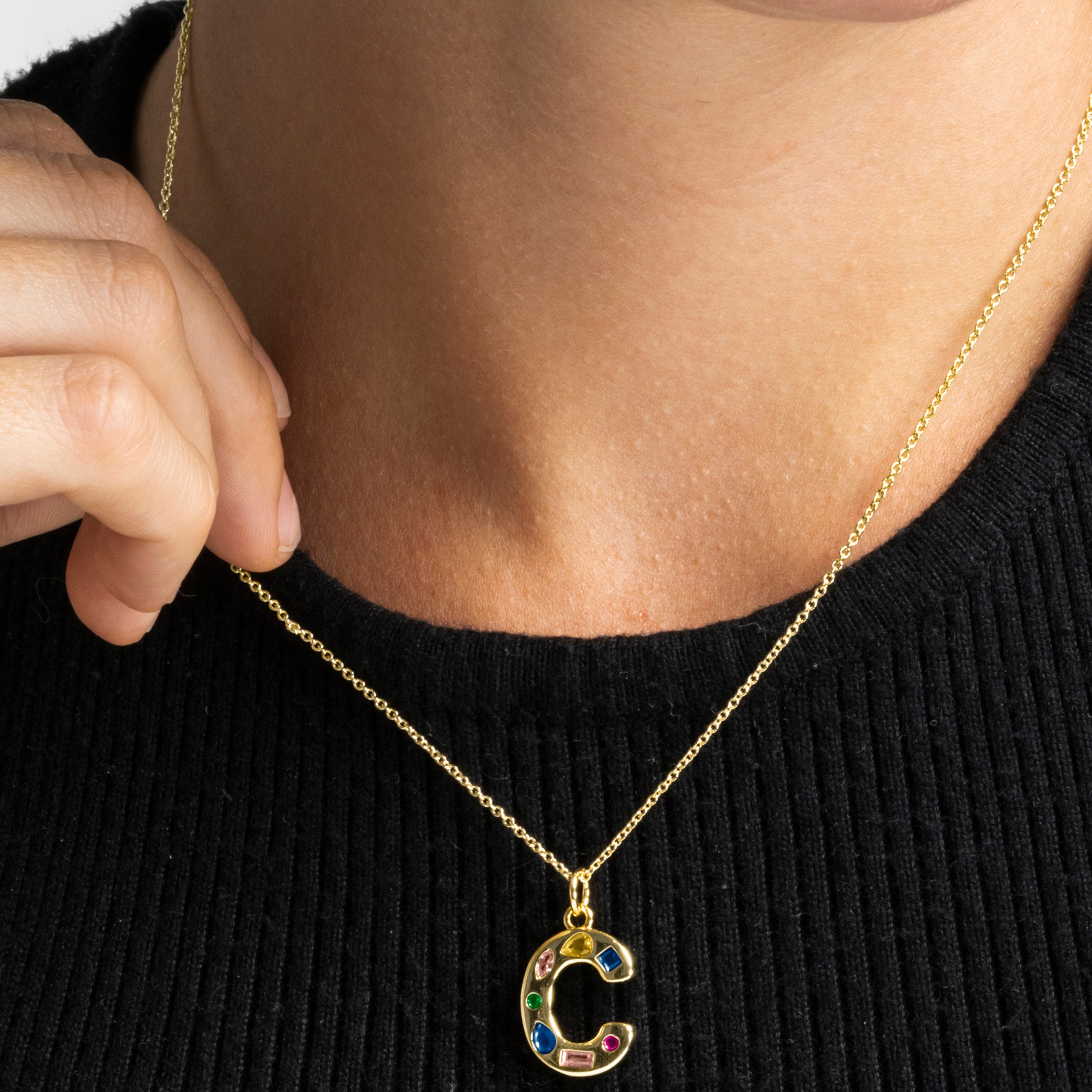 Collier avec zircon multicolore finition or 18k - Alphabet