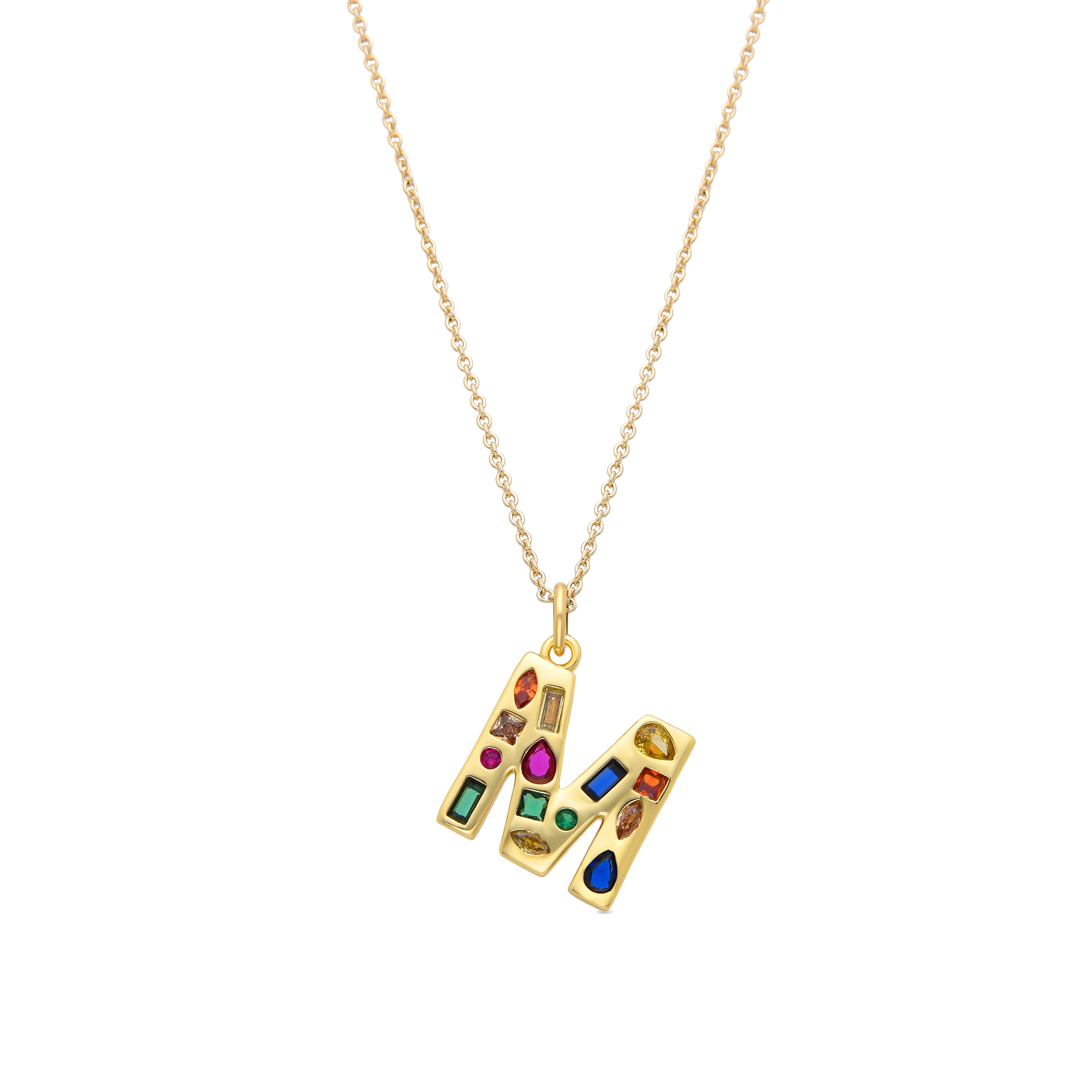Collier avec zircon multicolore finition or 18k - Alphabet
