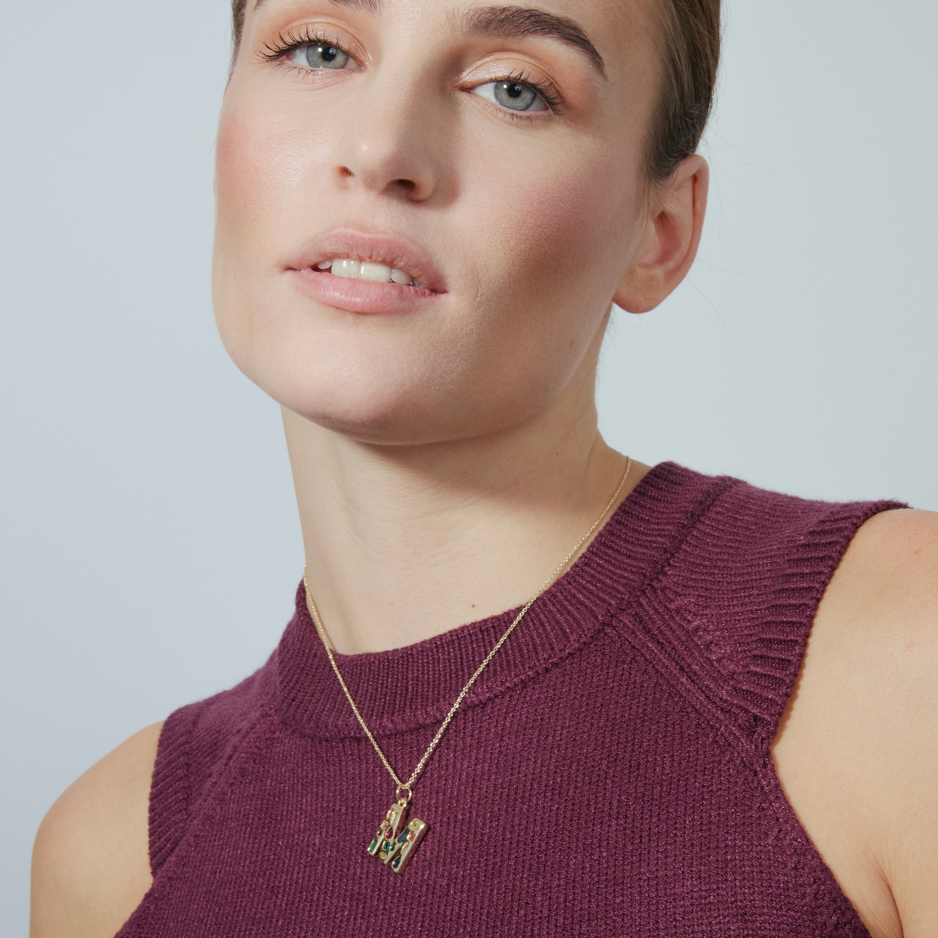 Multicolor Zirconia Necklace with 18k Gold Finish - Alphabet