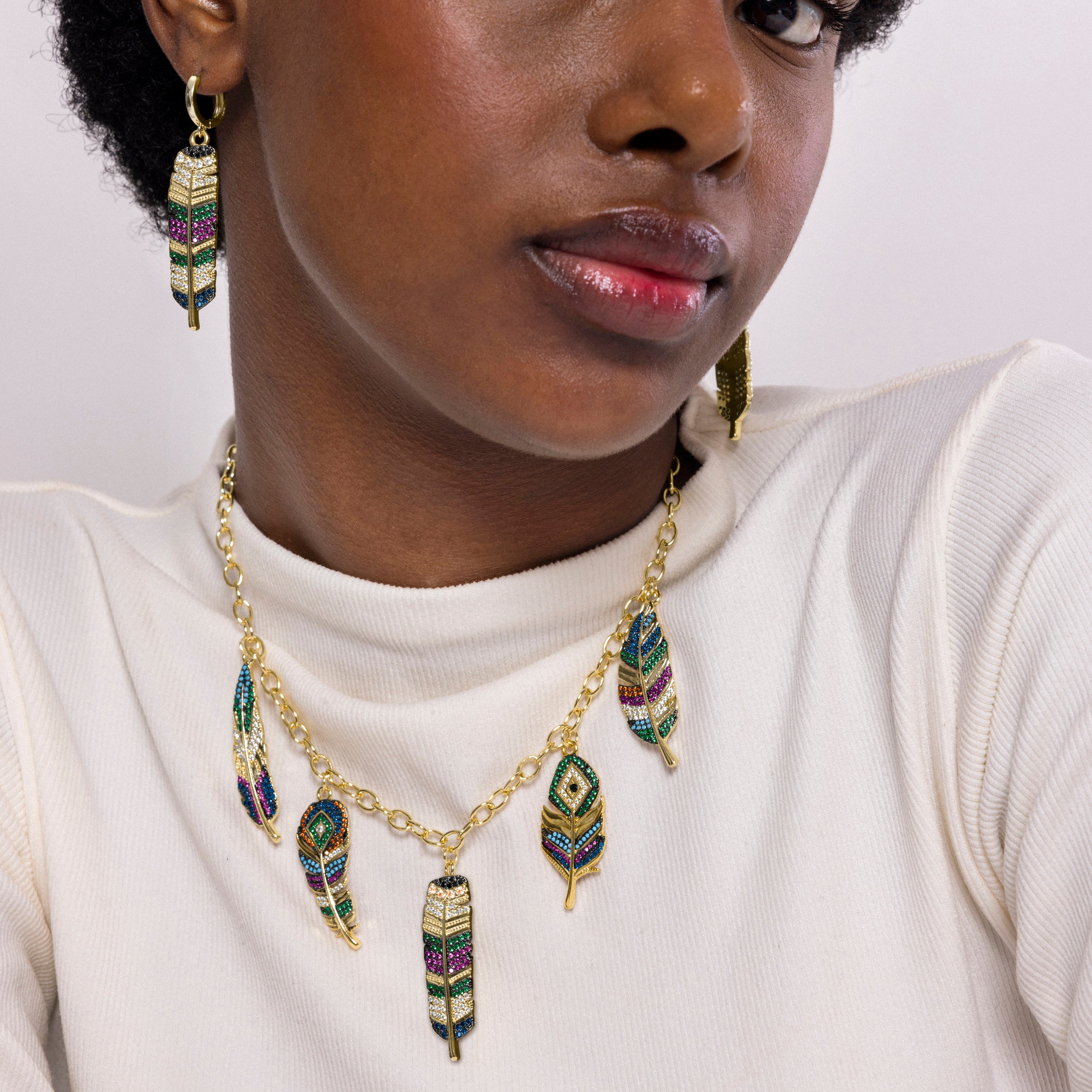 Collier en zircon multicolore finition or jaune 18K - Muisem