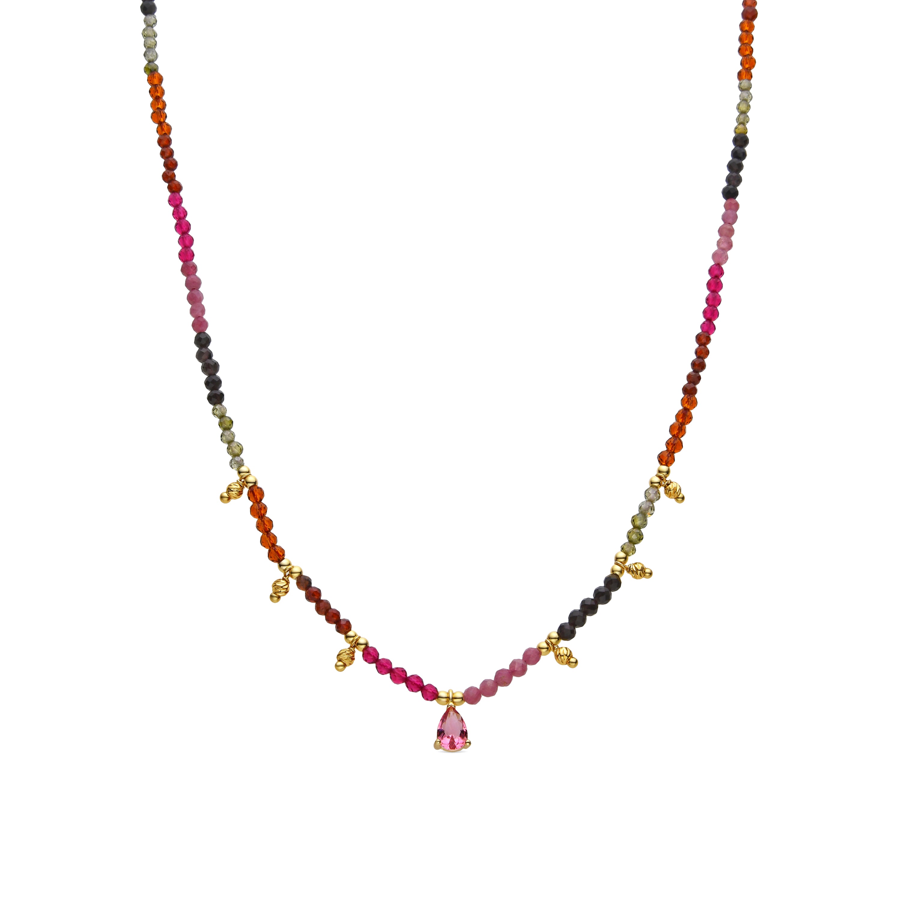 Mehrfarbige Turmalin-Halskette mit 18K Gelbgold-Finish - Baim