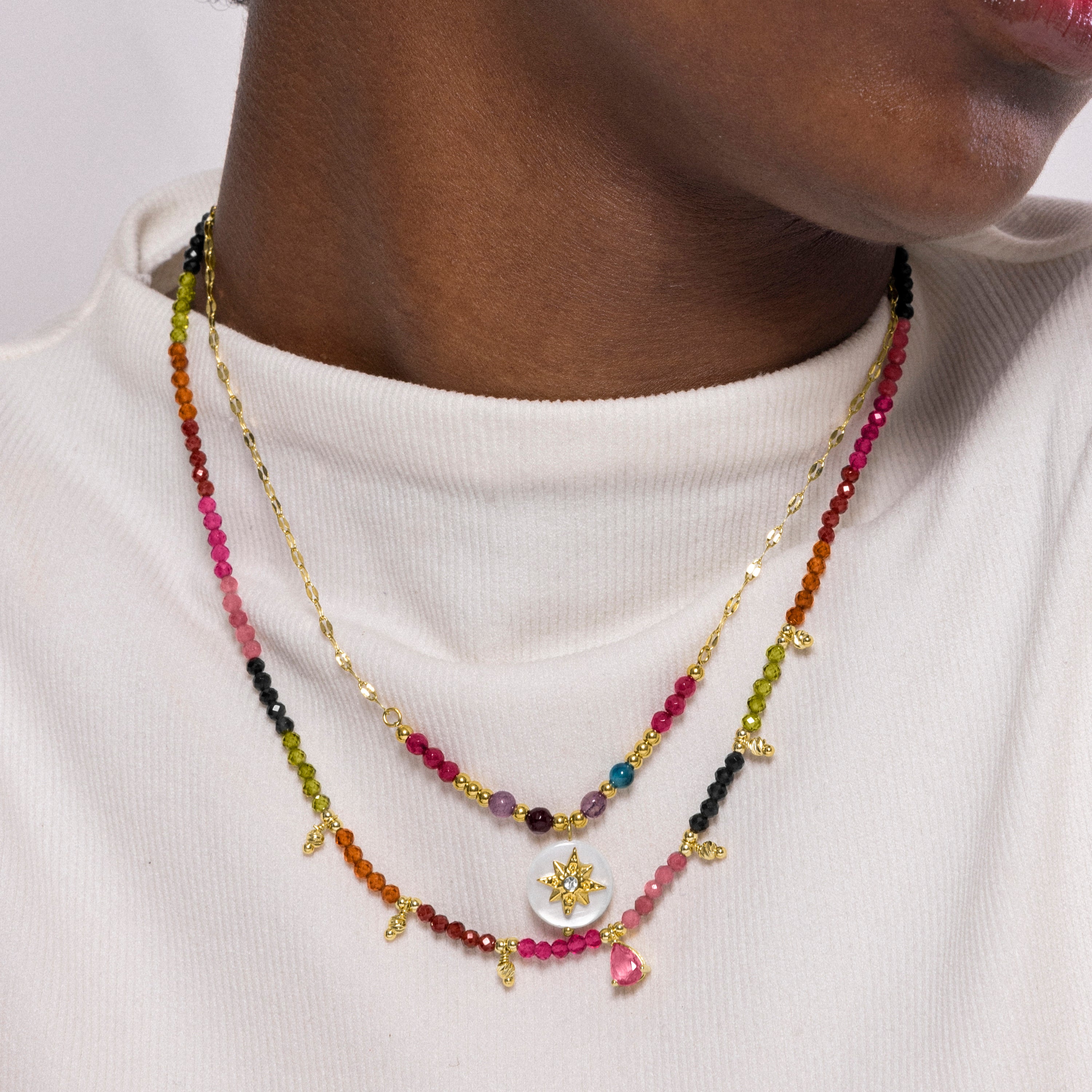 Mehrfarbige Turmalin-Halskette mit 18K Gelbgold-Finish - Baim